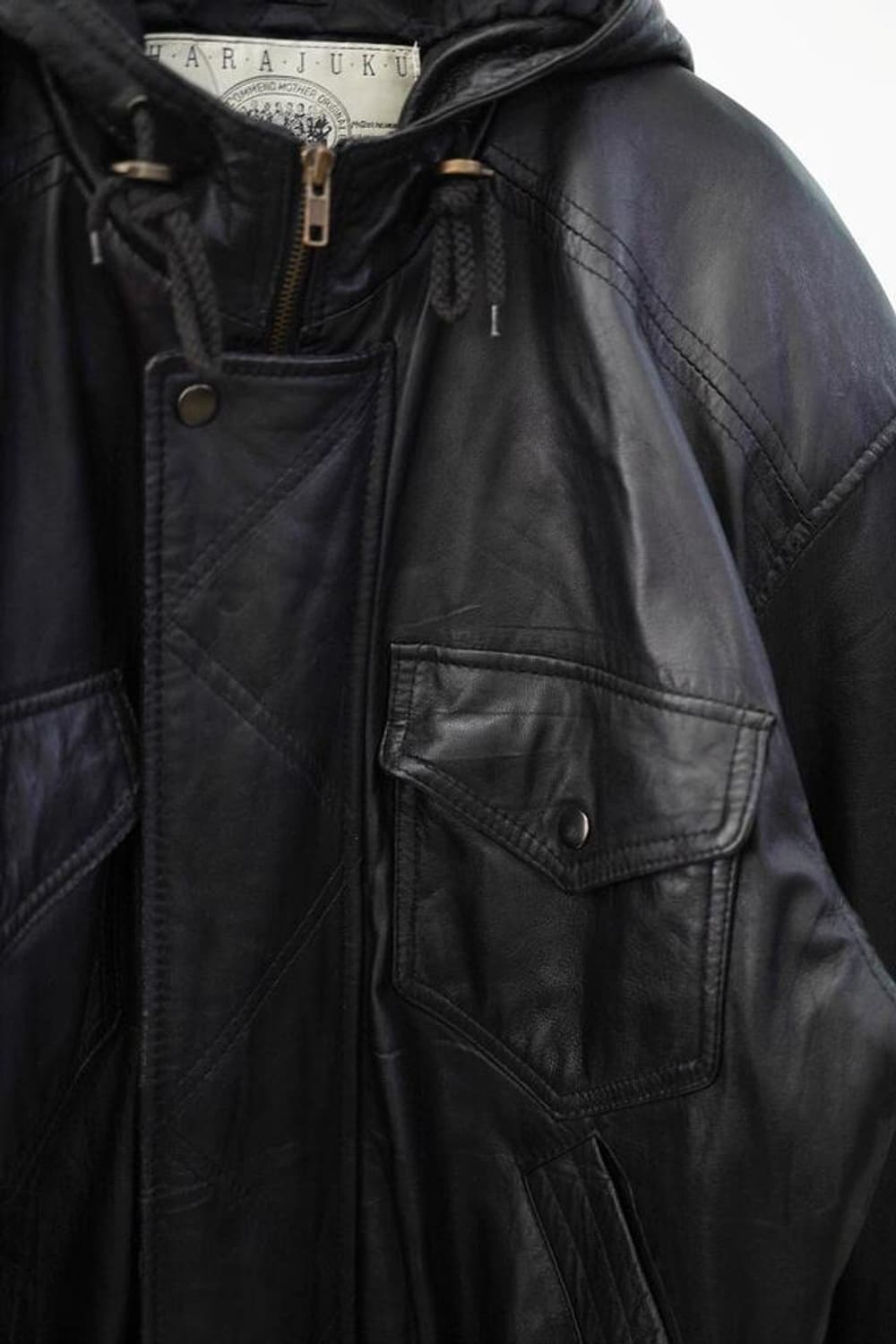 90s 하라주쿠 레더 후드 봄버 자켓 상품이미지4