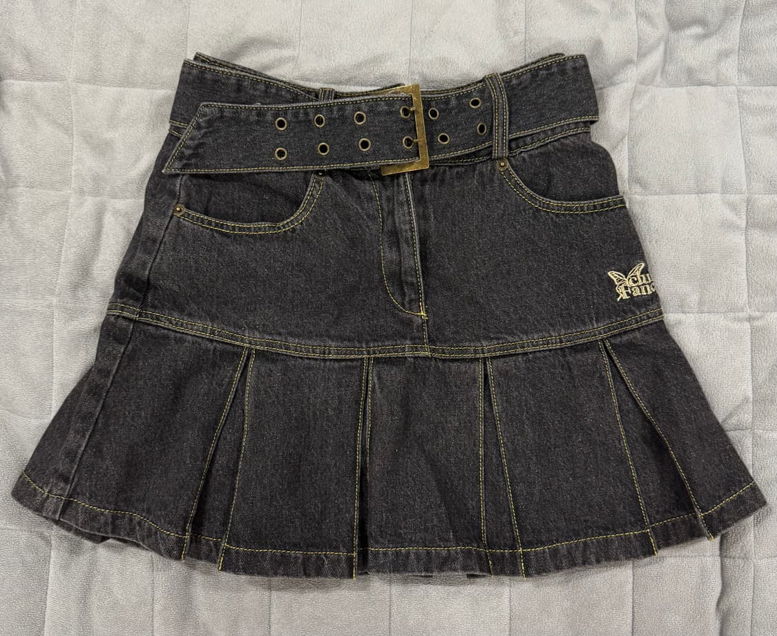 팬시클럽 데님 플리츠 벨트 스커트 상품이미지5