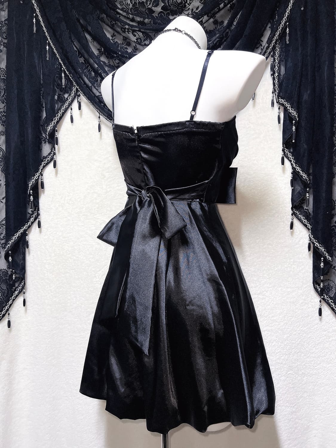 로맨틱고딕 고스로리 히메갸루 블랙 리본 미니드레스 원피스 벌룬 핀터 미사 상품이미지9