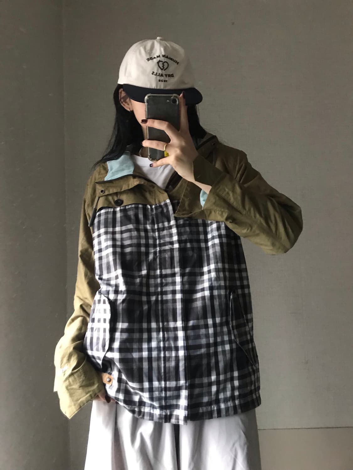 노페 카키 체크 바람막이 상품이미지1