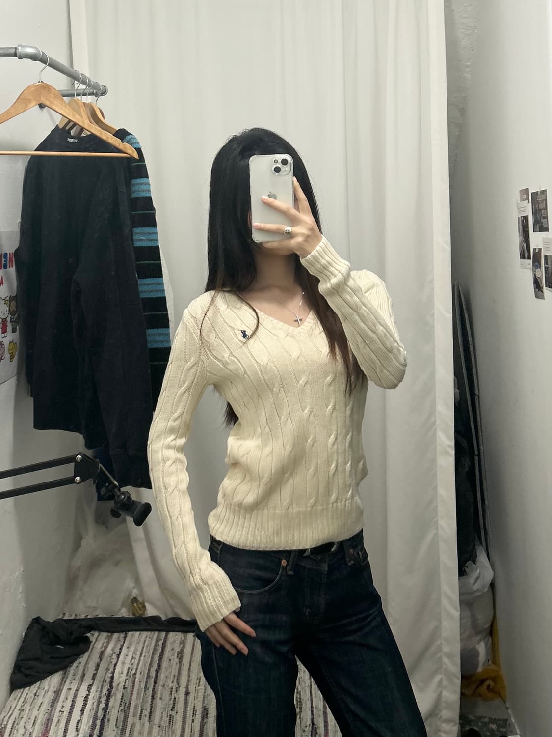 폴로 랄프로렌 케이블 스웨터 브이넥 아이보리 상품이미지2