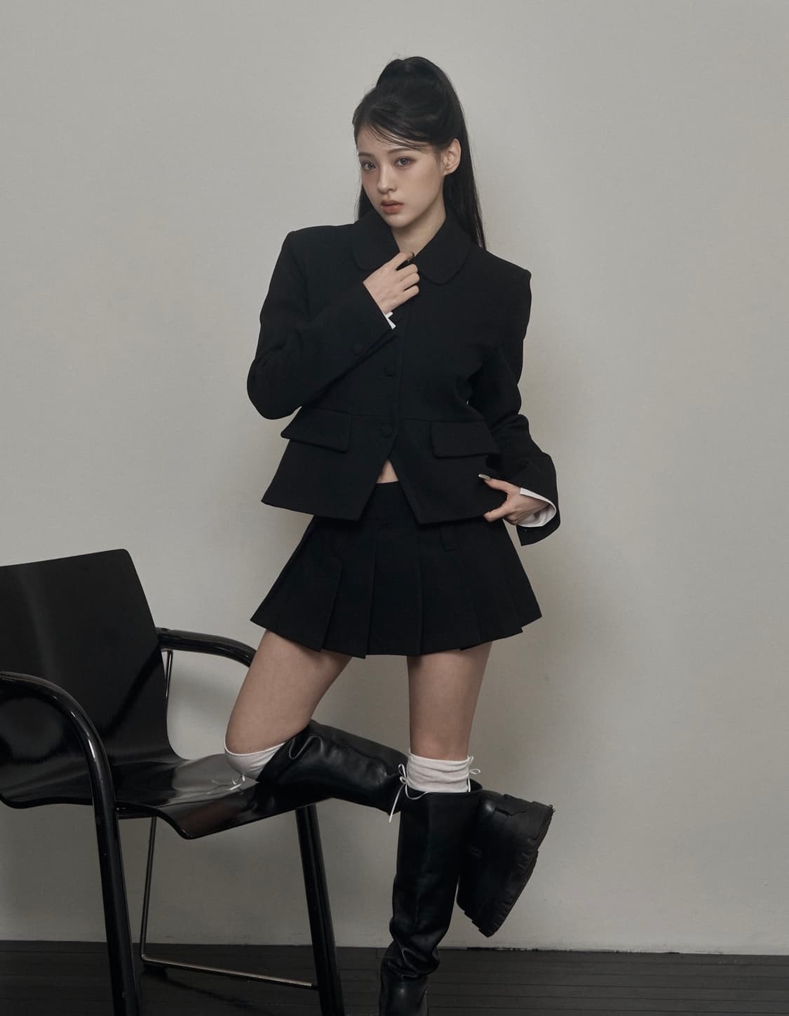 카키포인트 Pleats Skirt 블랙 상품이미지3