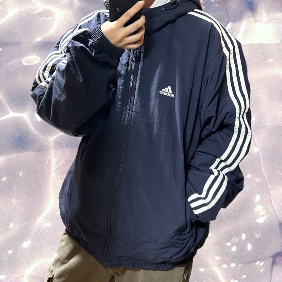 아디다스 올드스쿨 오버핏 패딩 점퍼 후드 누빔 자켓 네이비 110 (XX 상품이미지2