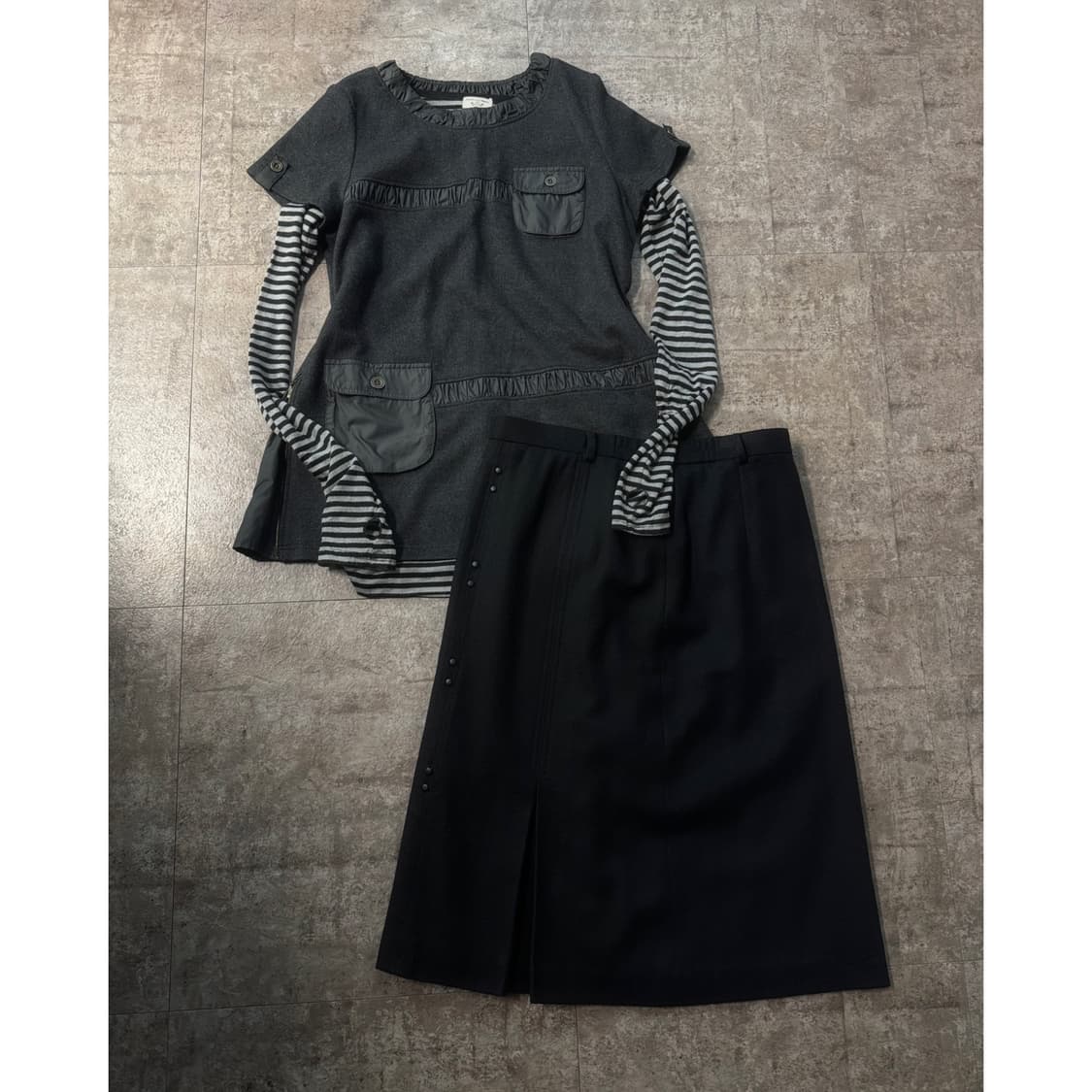 사이드 지퍼 핸드워머 셔링 탑 울 스커트 3pcs SET 상품이미지1