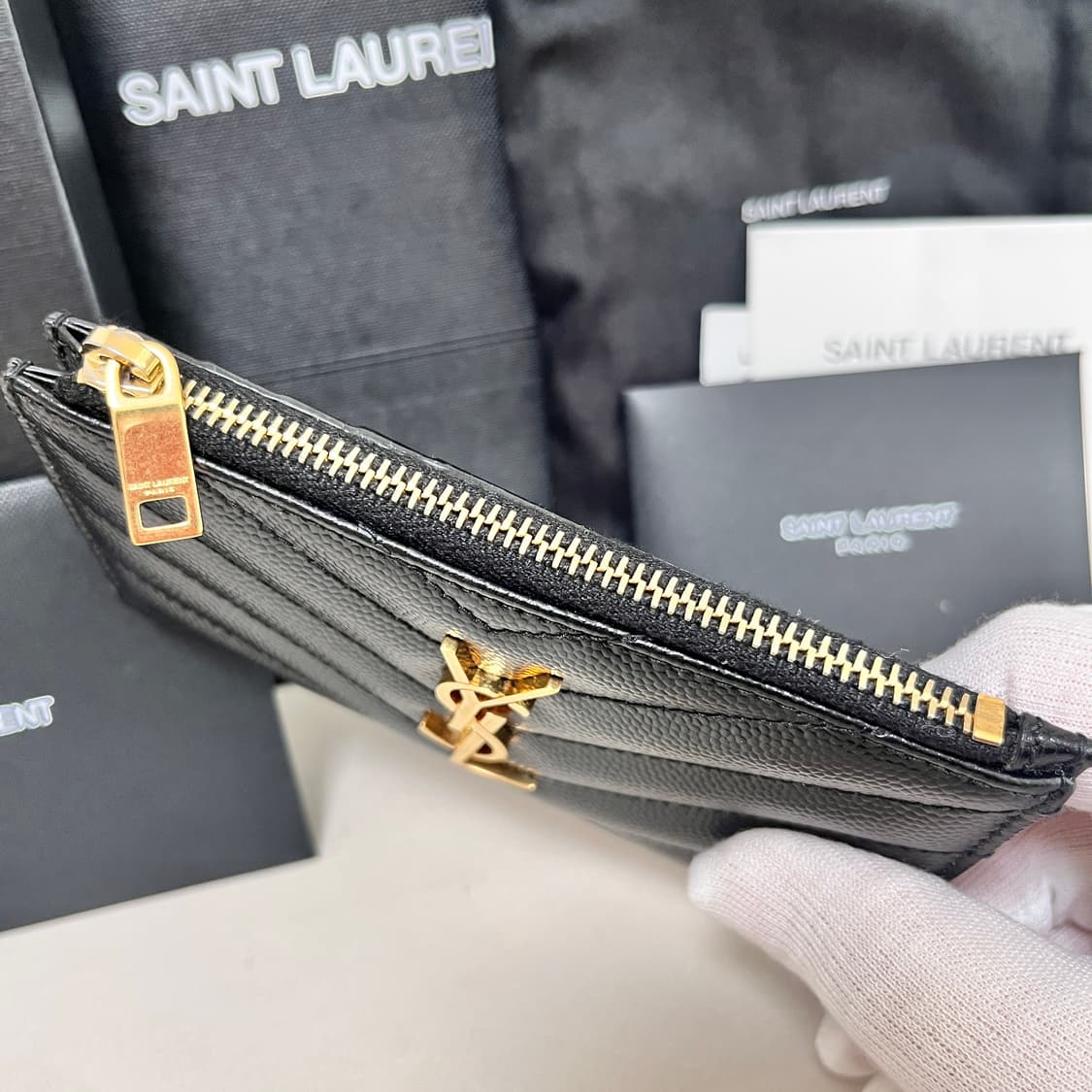 [S급/정품] 생로랑 지퍼 카드 지갑 홀더 케이스 블랙 금장 상품이미지4