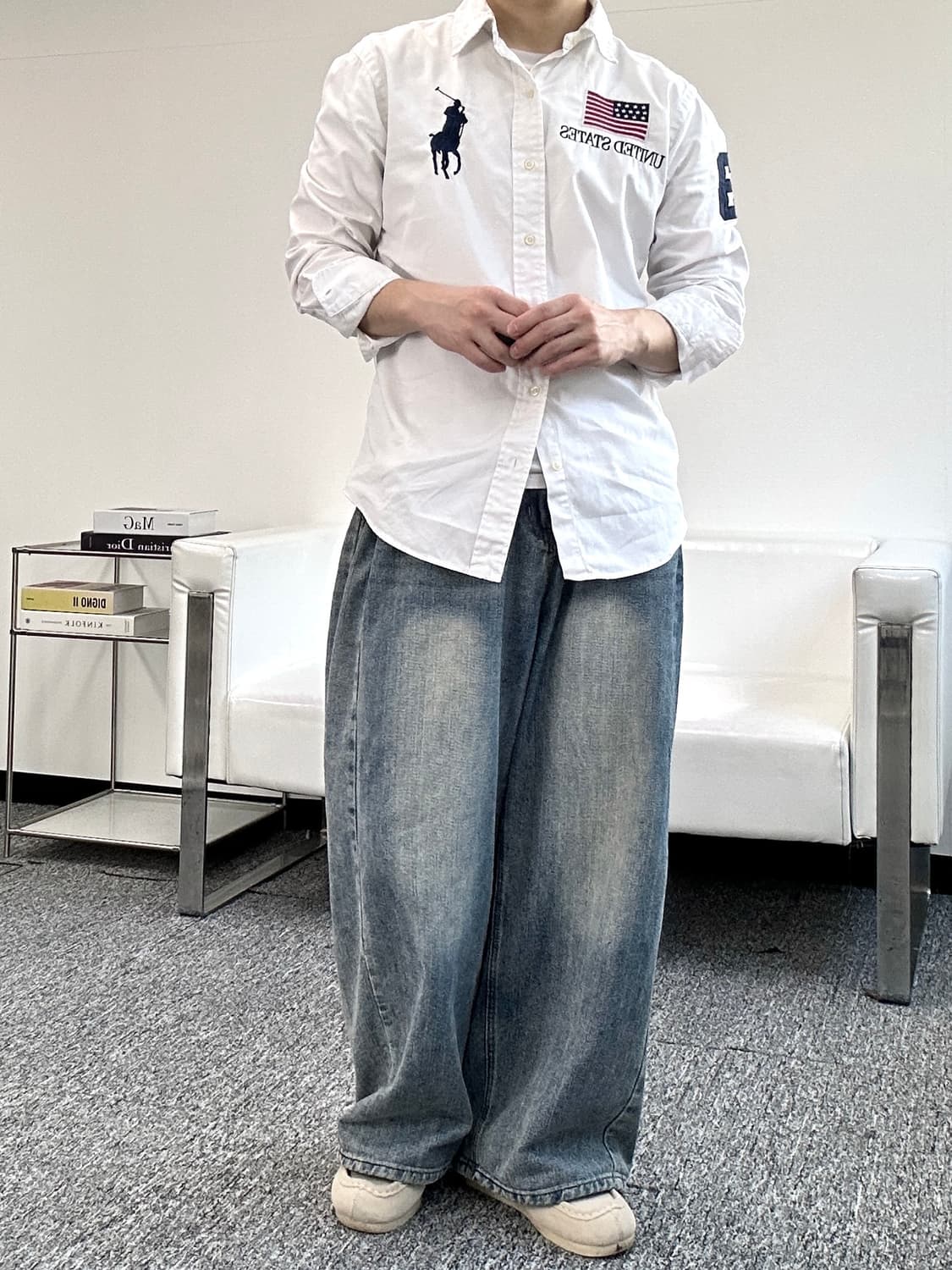 폴로 랄프로렌 성조기 넘버링 옥스포드 화이트 셔츠 M    상품이미지3