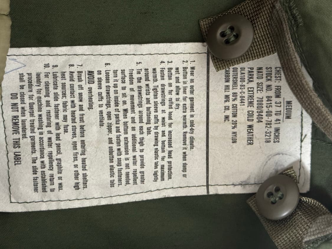 80s OG M65 피쉬테일 개파카 오리지날 M 풀세트 상품이미지6