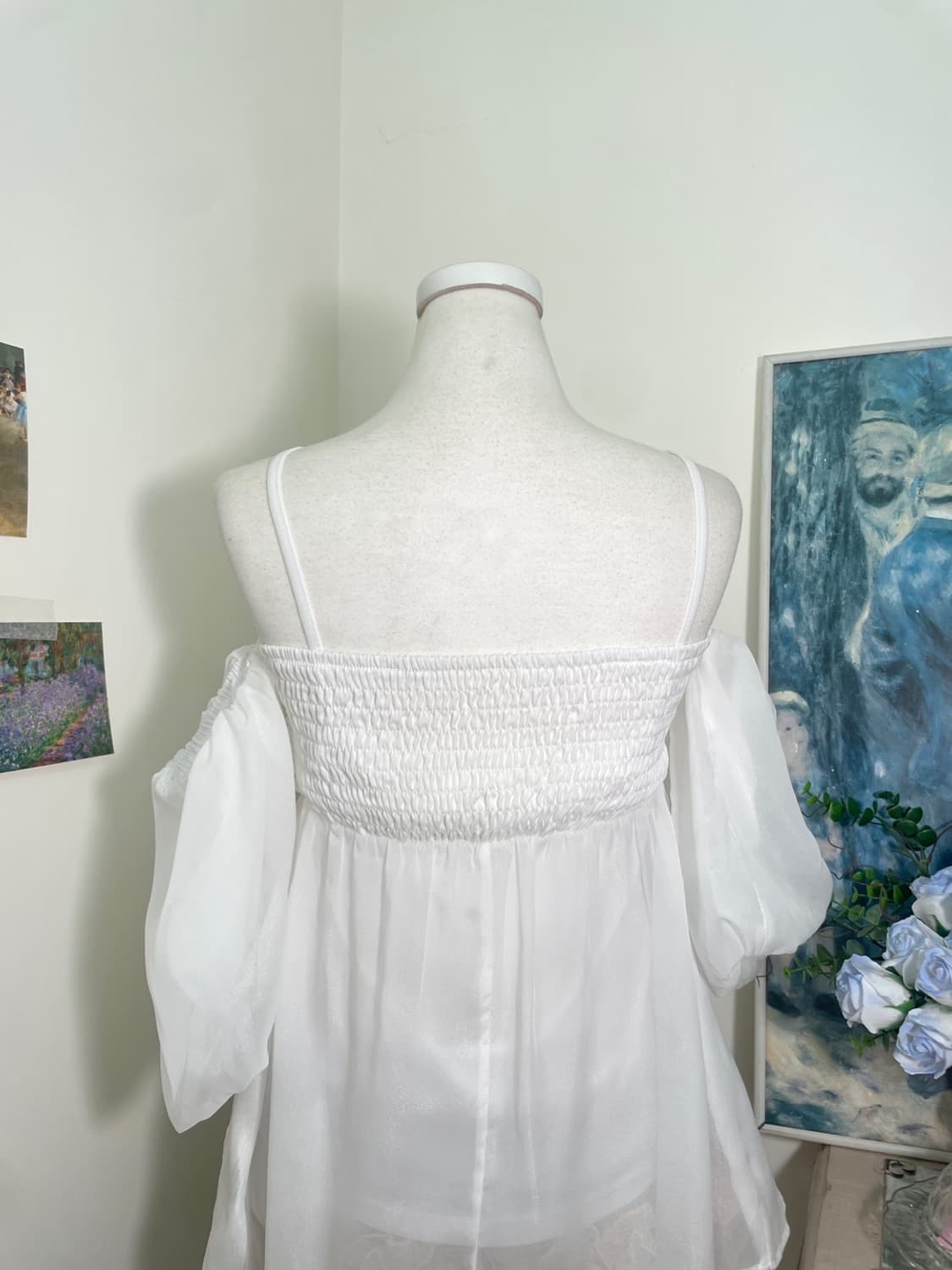white chiffon draping off-shoulder blous 상품이미지4