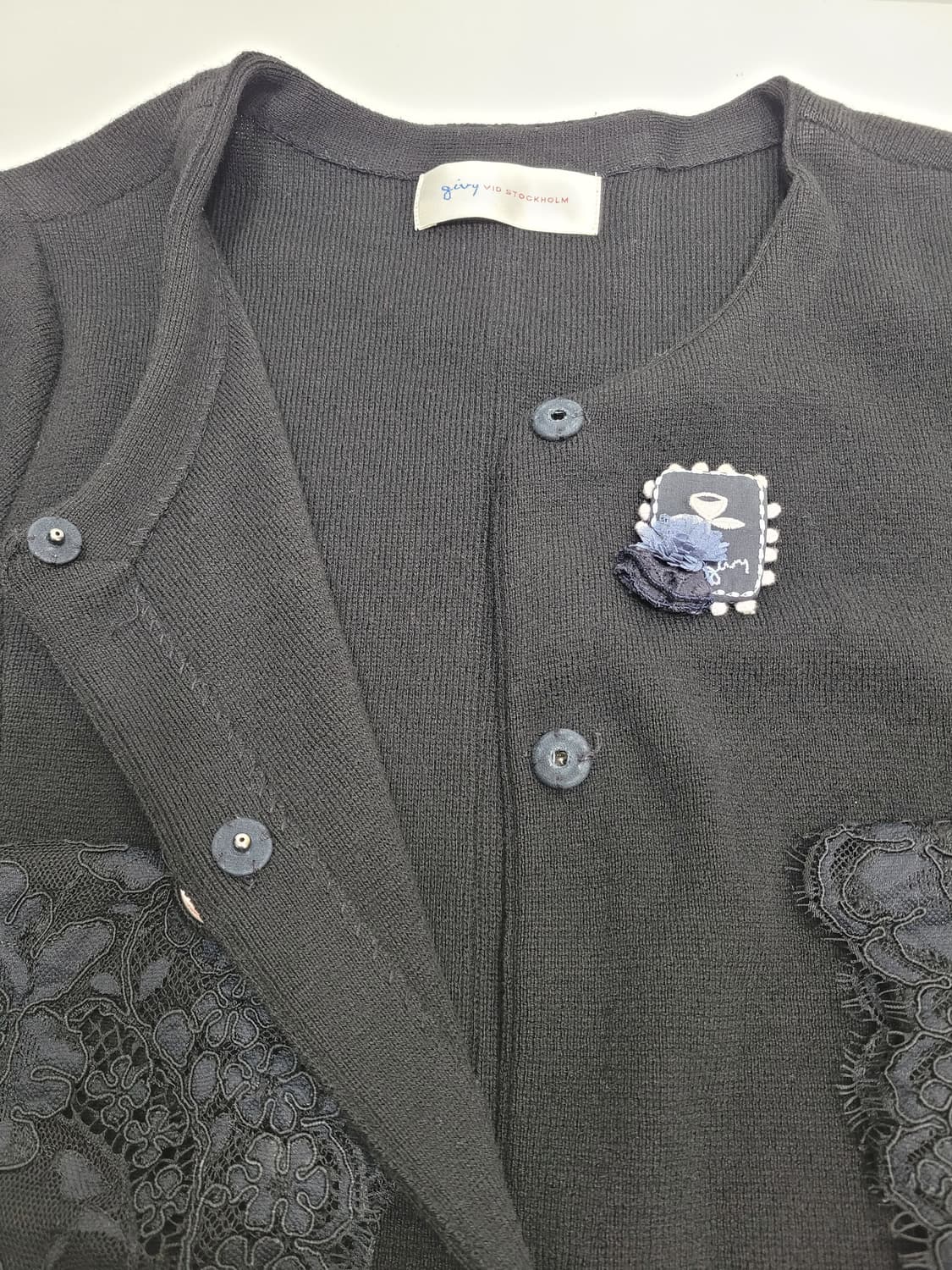 GIVY 기비 레이스 자수 포인트 울 가디건 /  여 54호(85) 블랙 상품이미지5