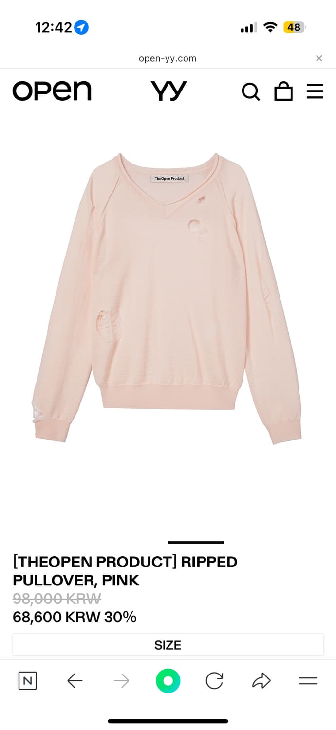 더오픈프로덕트 니트 핑크 RIPPED PULLOVER, PINK 상품이미지1