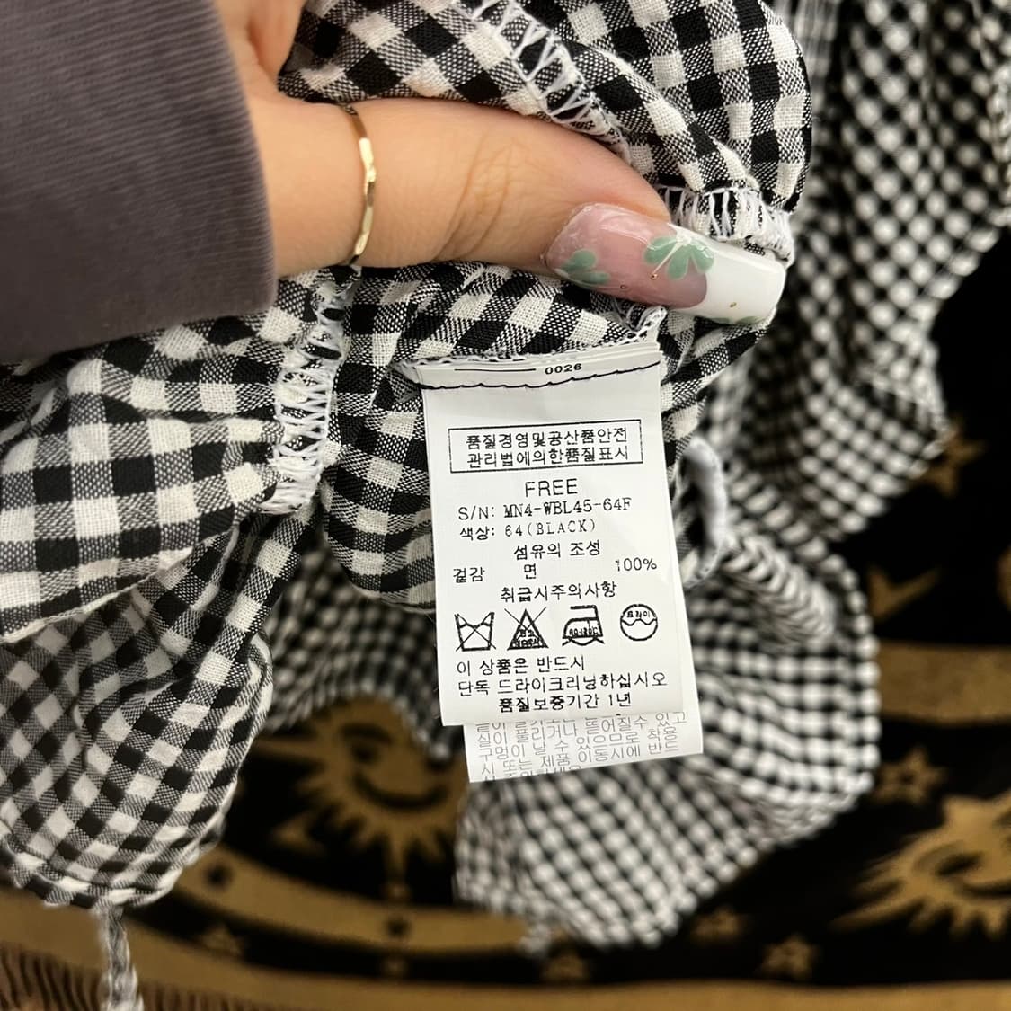 빈티지 러블리 더블리본 프릴 깅엄체크 반팔 블라우스 K0156 상품이미지6