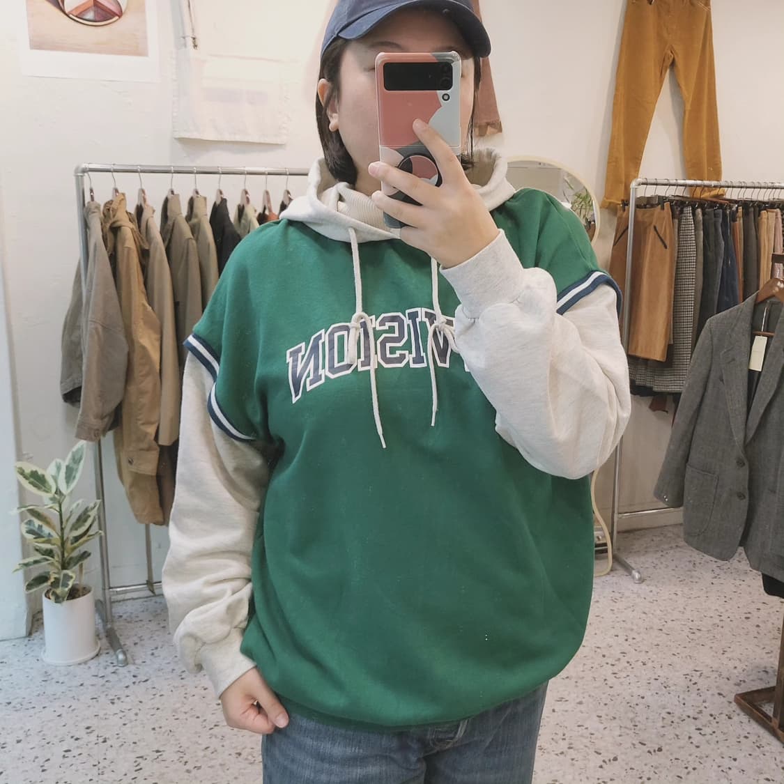 Browny vintage 배색 후드티셔츠 상품이미지2