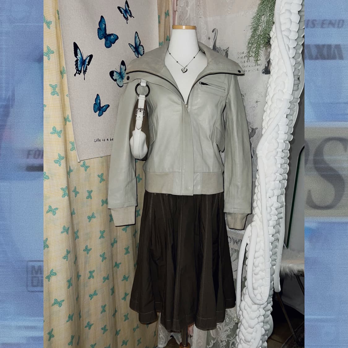 아이보리 빅카라 슬림핏 가죽 자켓 상품이미지2