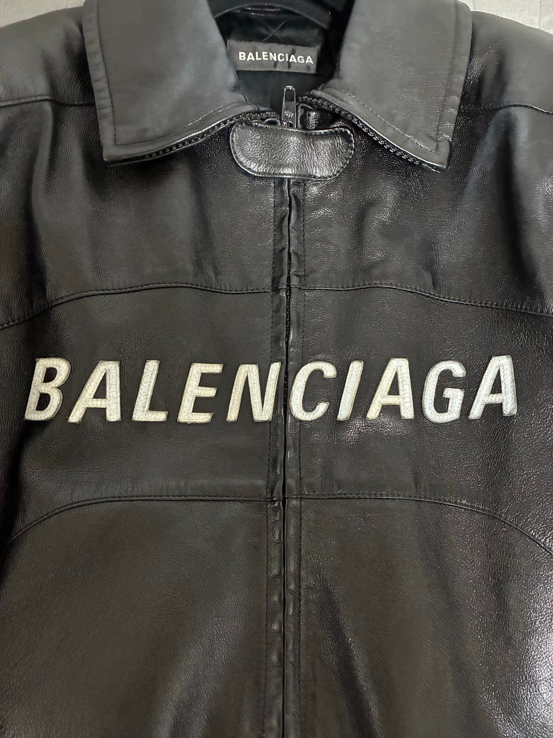 [46] 발렌시아가 로고 버팔로 레더 바이커 가죽 자켓 상품이미지3