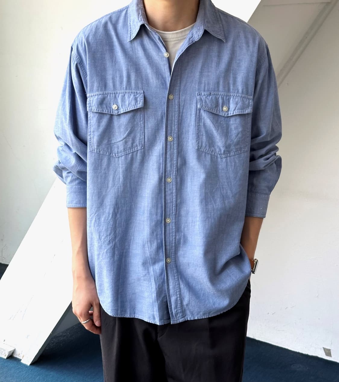 Light cotton chambray work shirt 상품이미지9
