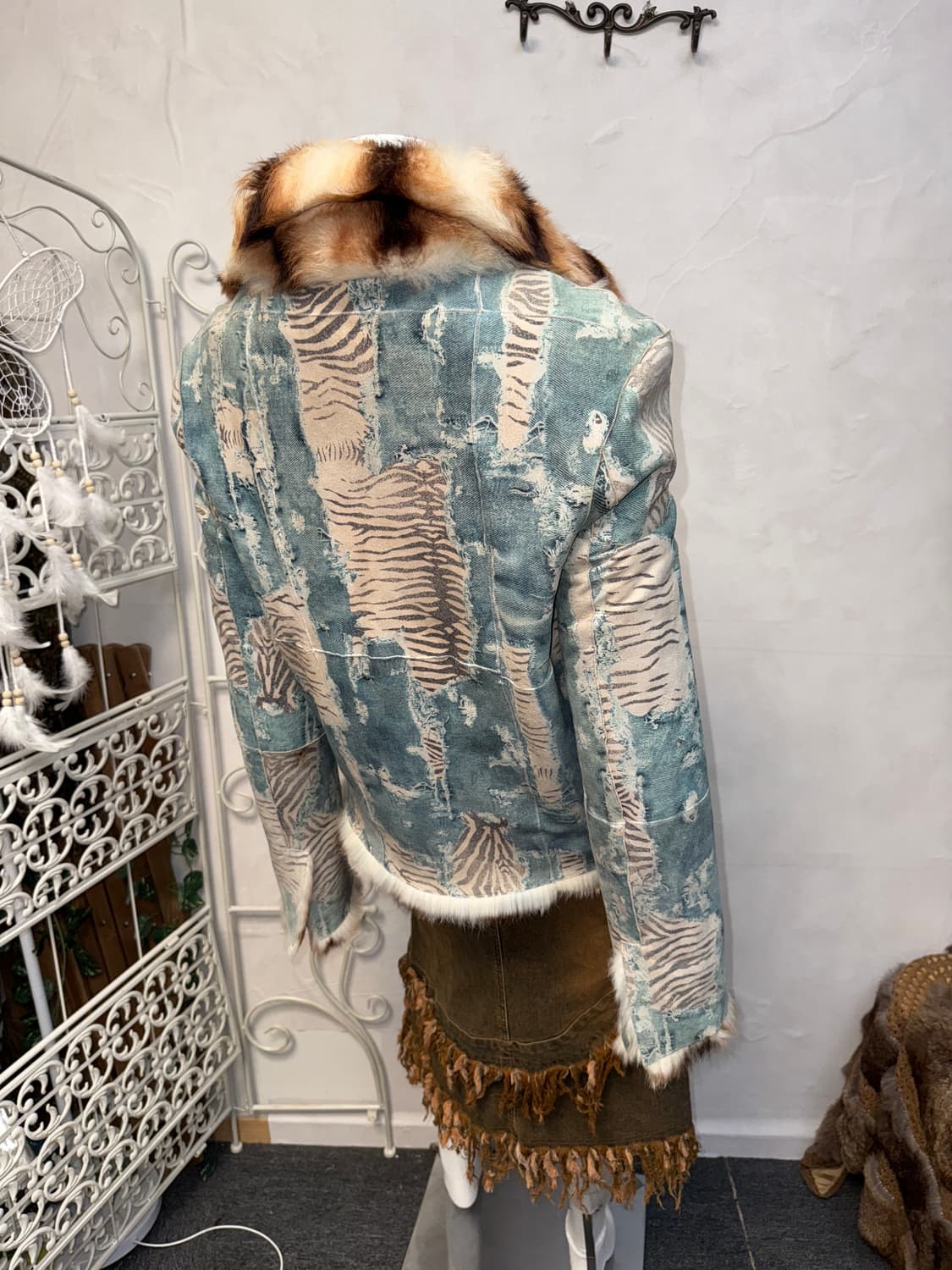 Washing blue denim zebra rabbit fur 무스탕 상품이미지6