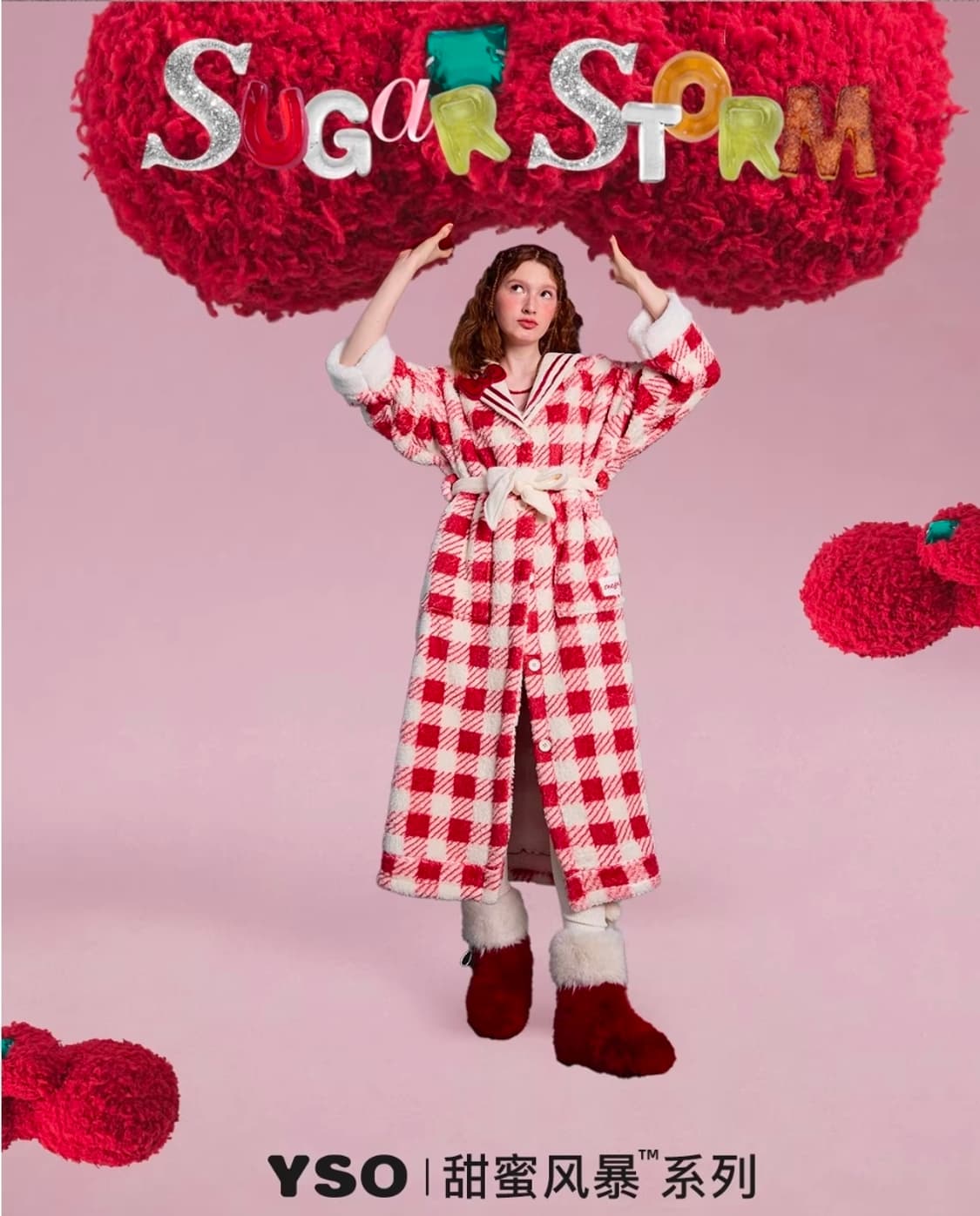 YSO 체크 수면 가운 잠옷(키티느낌) m사이즈 상품이미지1