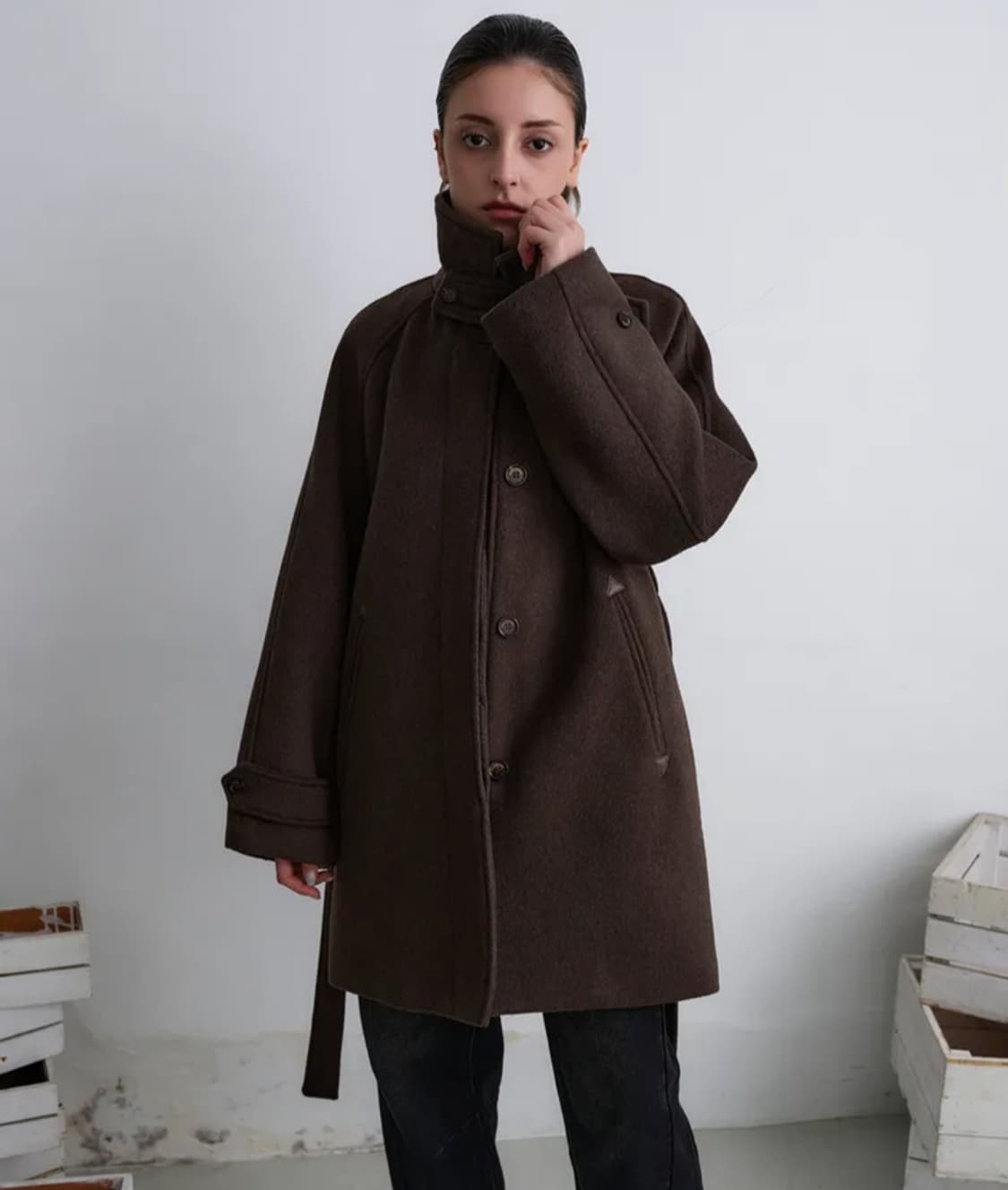 밀로우먼 울 래글런 하프코트[다크브라운] 상품이미지1