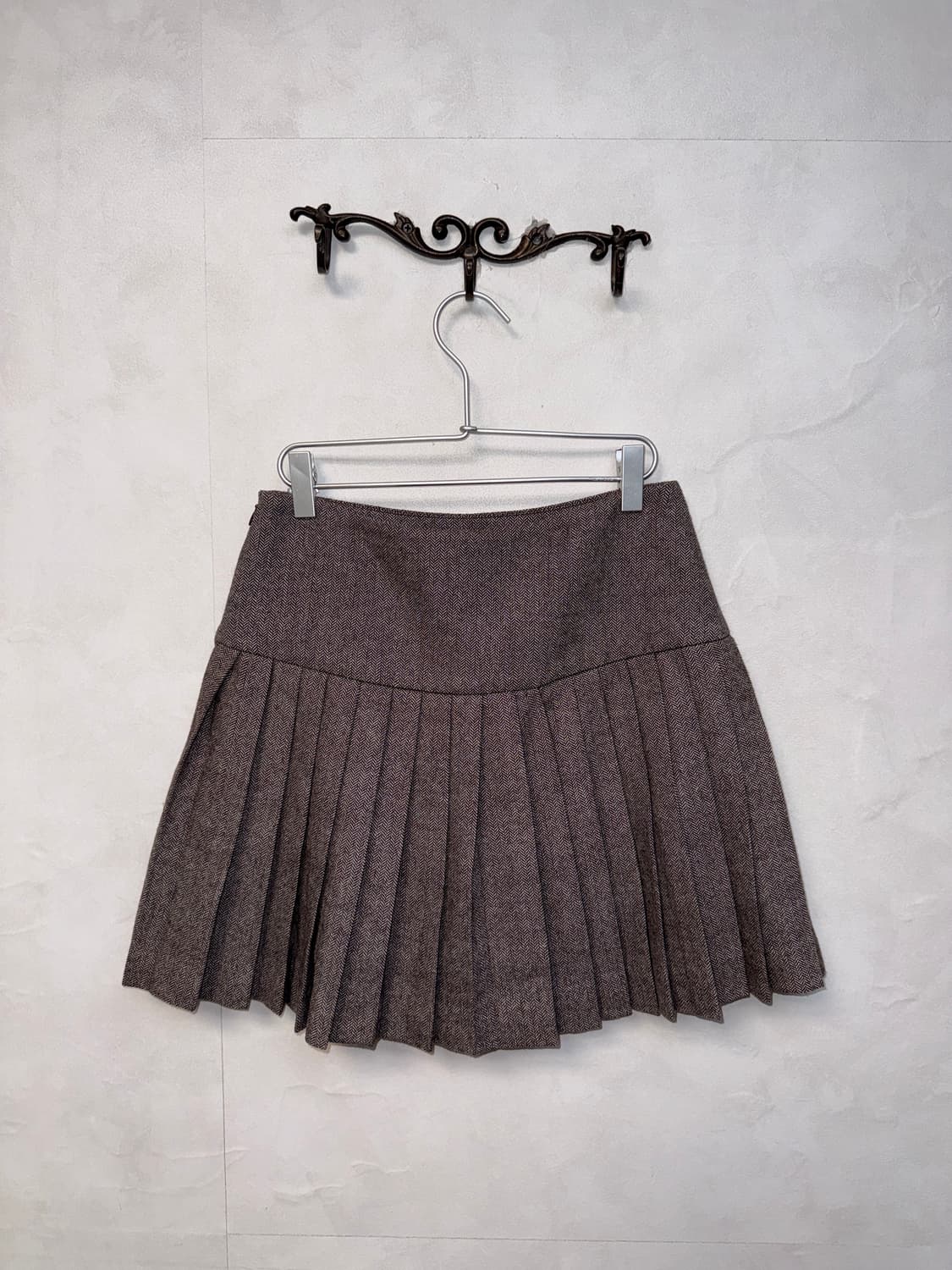 Gray wool button pleats mini skirt 상품이미지3
