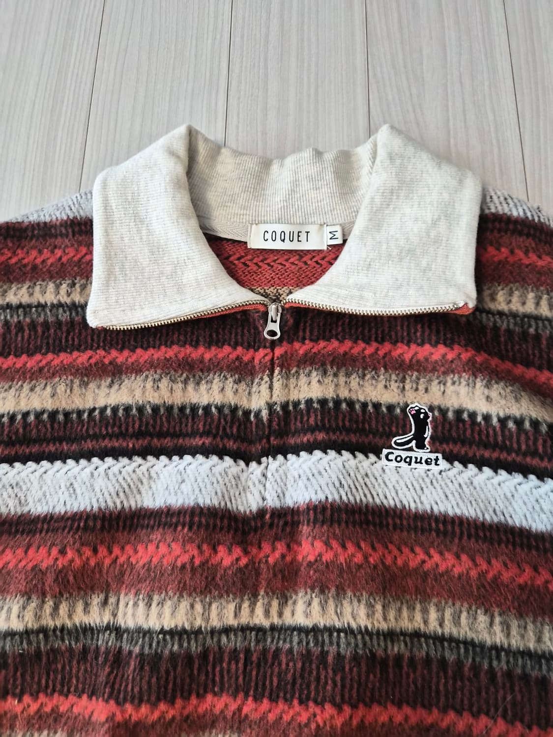 코케트(COQUET) 스트라이프 카라 하프 집업 니트 - 오렌지 상품이미지7