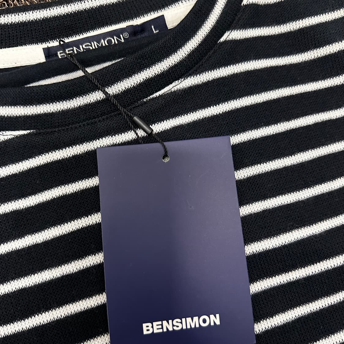 [새상품] 벤시몽 스트라이프 엘보패치 여성 긴팔티셔츠 블랙 L 상품이미지4