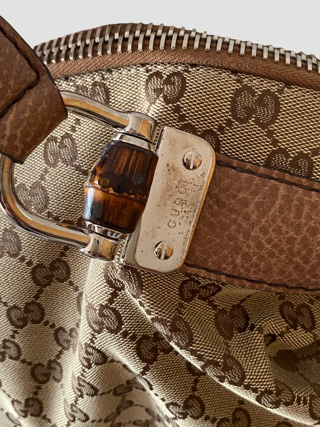 [구찌] 정품 뱀부 바 GG 캔버스 라지 숄더백 상품이미지8