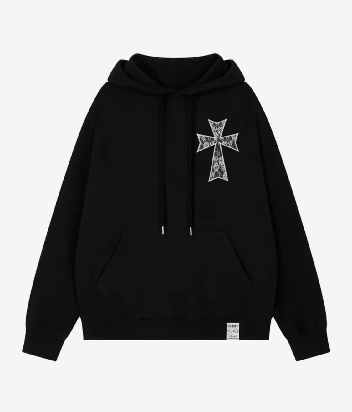 그레이버 [UNISEX]DOT CROSS_LACE 후드티_BLACK 상품이미지1