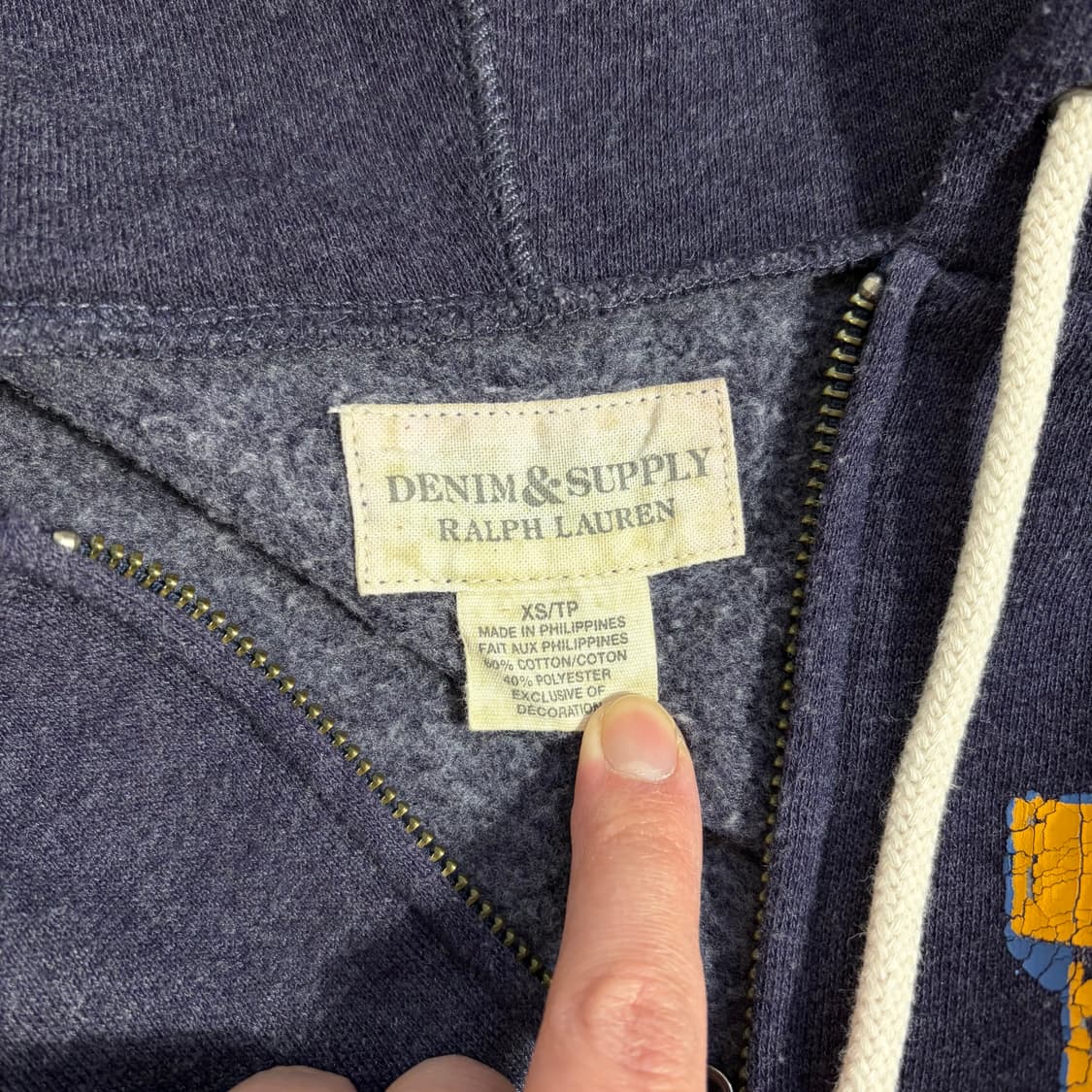 데님앤서플라이 랄프로렌 빈티지 로고 프린트 후드집업(XS) 상품이미지4