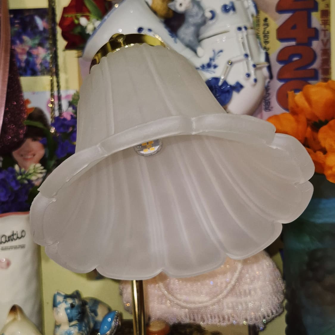 90s 트윈버드 불투명 프릴 꽃잎 스탠드 램프 상품이미지10