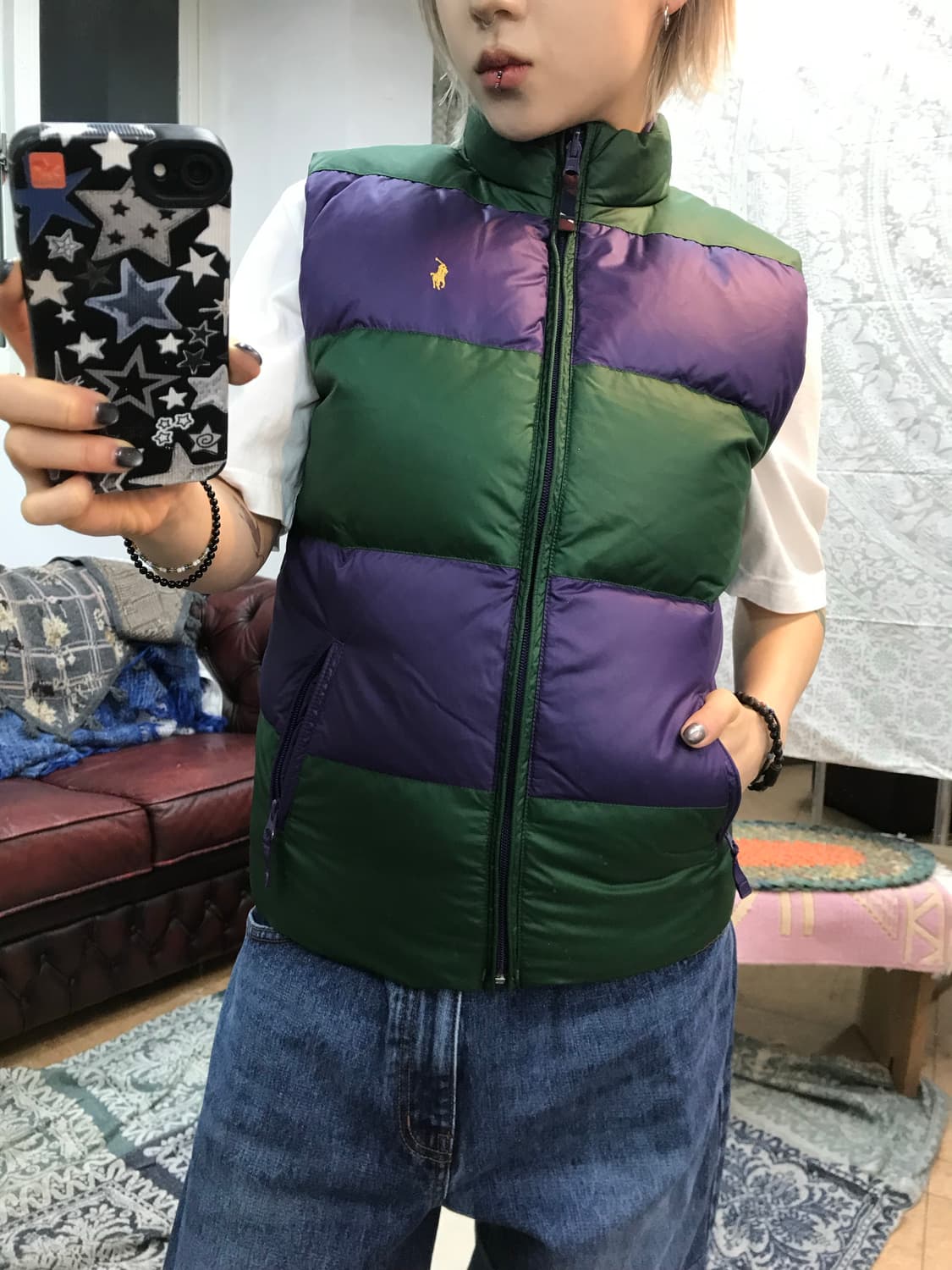 폴로랄프로렌 여성 리버시블 퍼플그린 배색 패딩조끼  상품이미지1