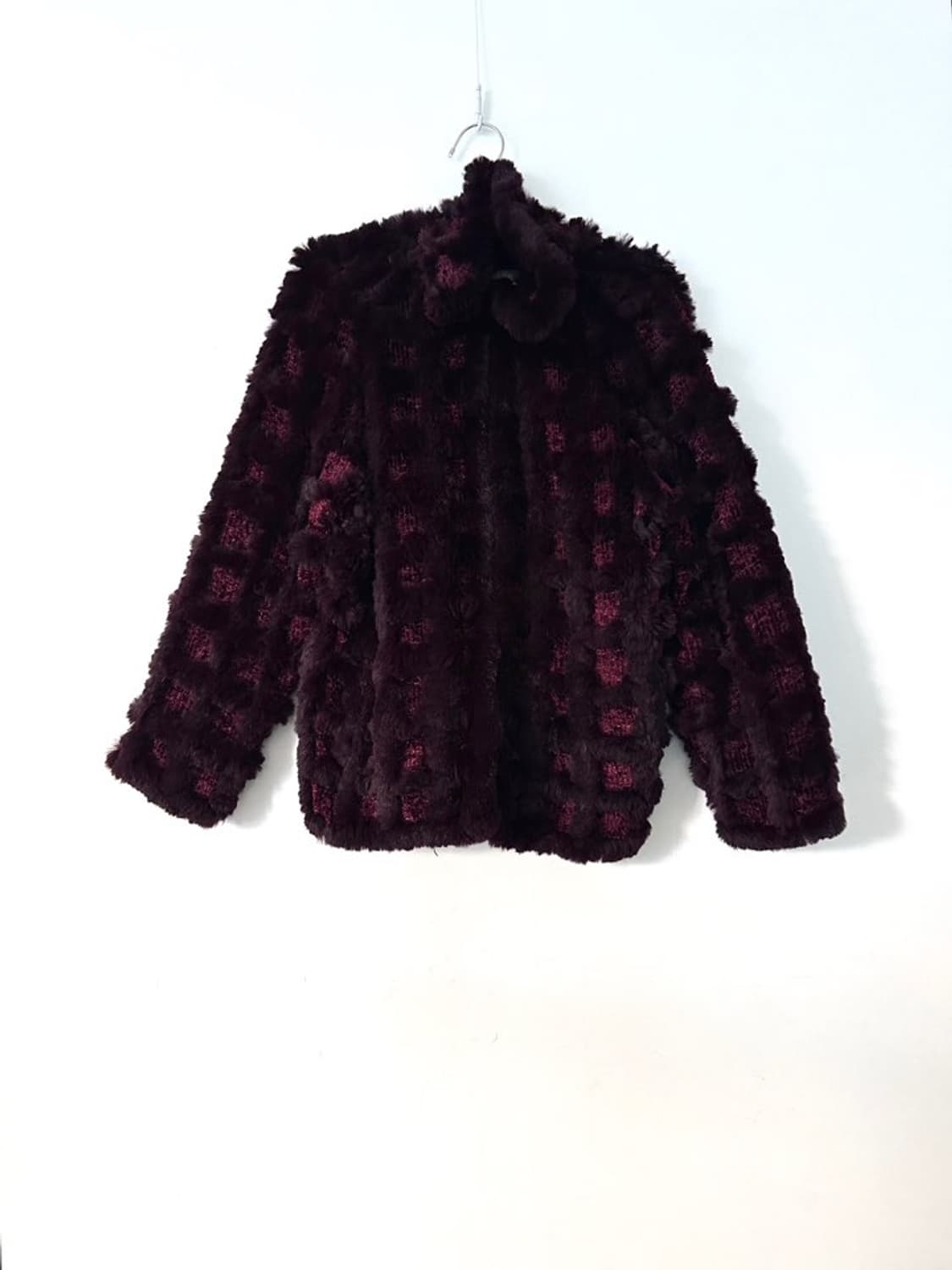 Grid fur mix jacket / burgundy 상품이미지1