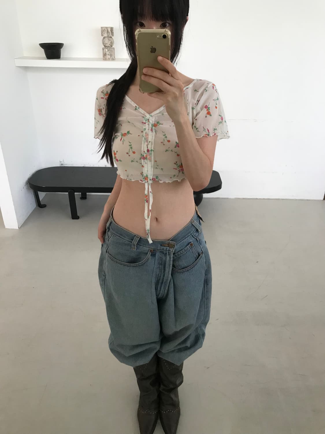 vintage pattern mesh corp top 상품이미지1