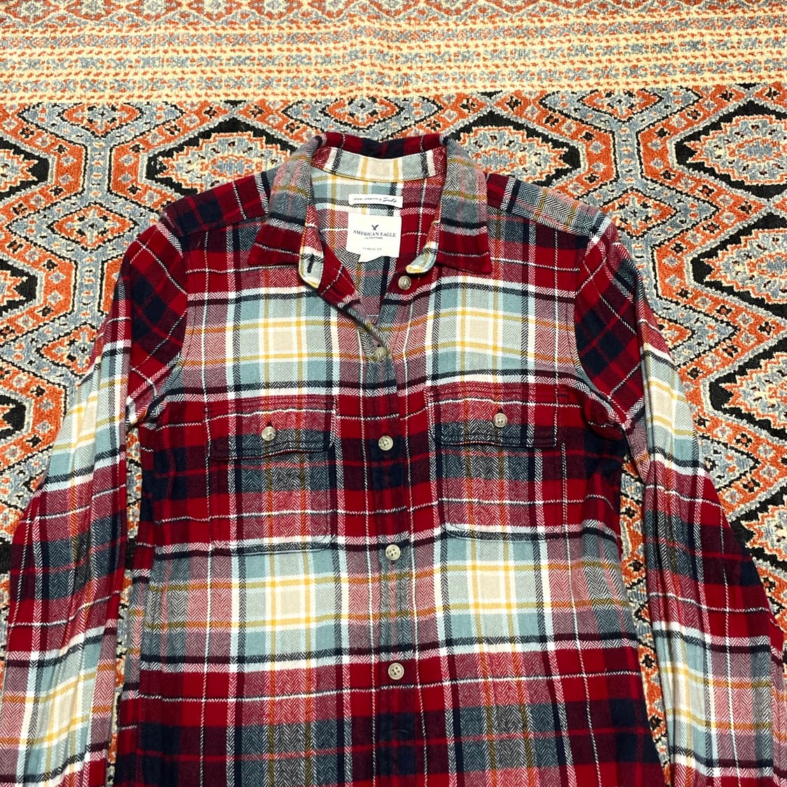 아메리칸이글 레드 체크 말랑면 웨스턴셔츠 여성XXS 상품이미지2