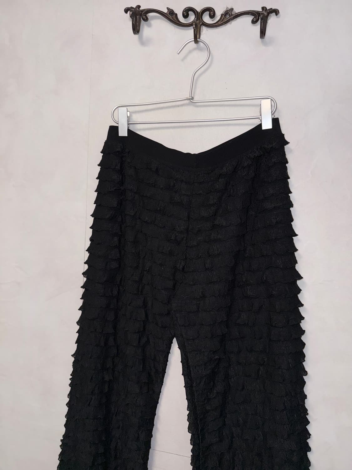 Black ruffle pleats banding wide pants  상품이미지3