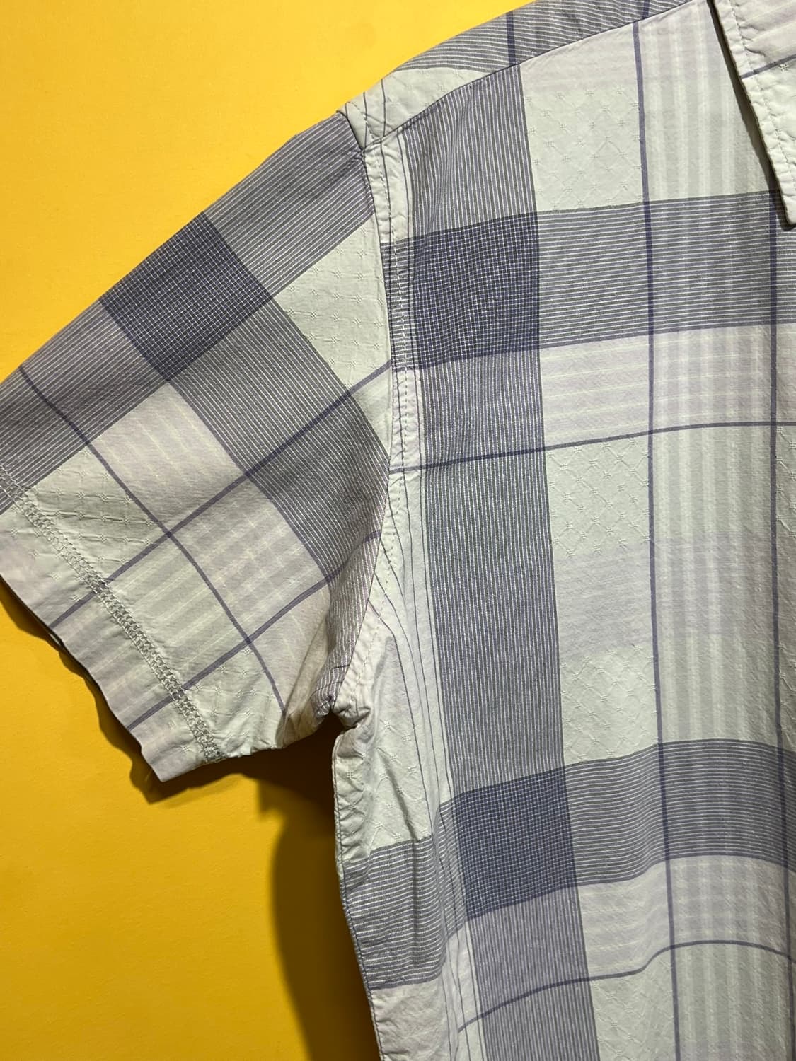 [2XL] 디젤 반팔 체크 셔츠 그레이 블루 파이핑 코튼 디테일 상품이미지4