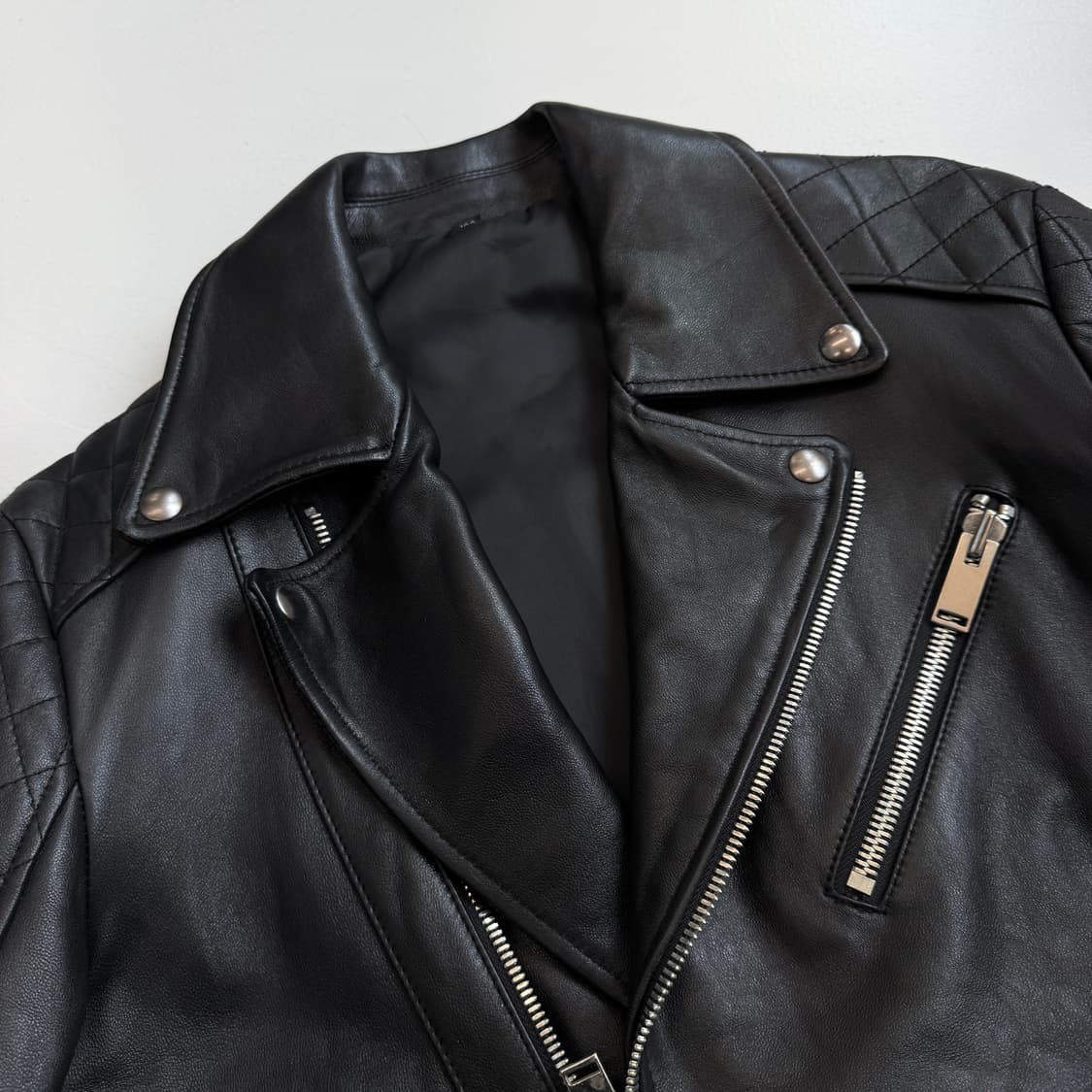 사선 바이커 멀티지퍼 리얼레더 이태리 램스킨 라이더 가죽자켓 상품이미지5