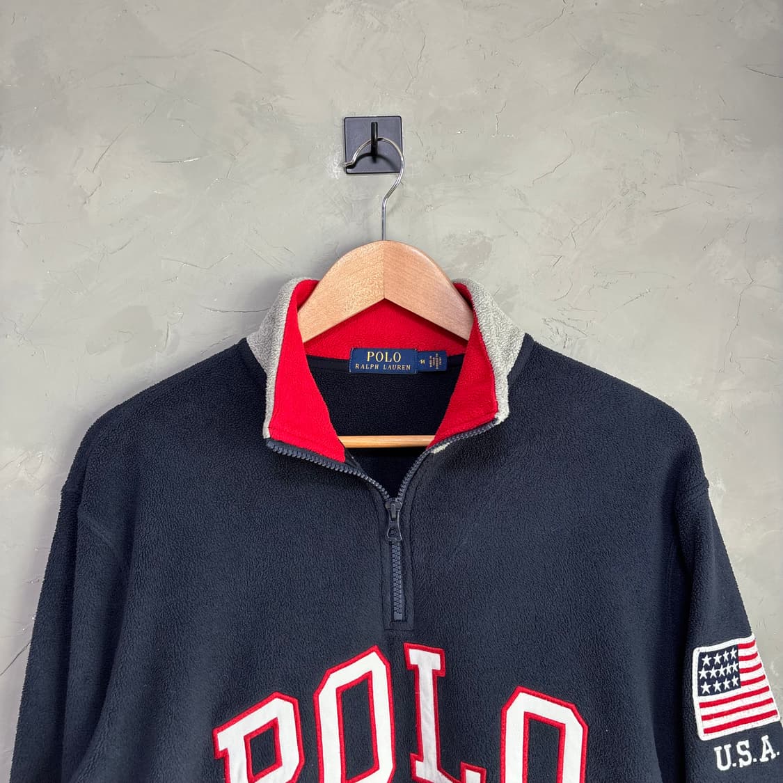폴로 랄프로렌 빅로고 성조기 후리스 반집업 네이비 상품이미지2