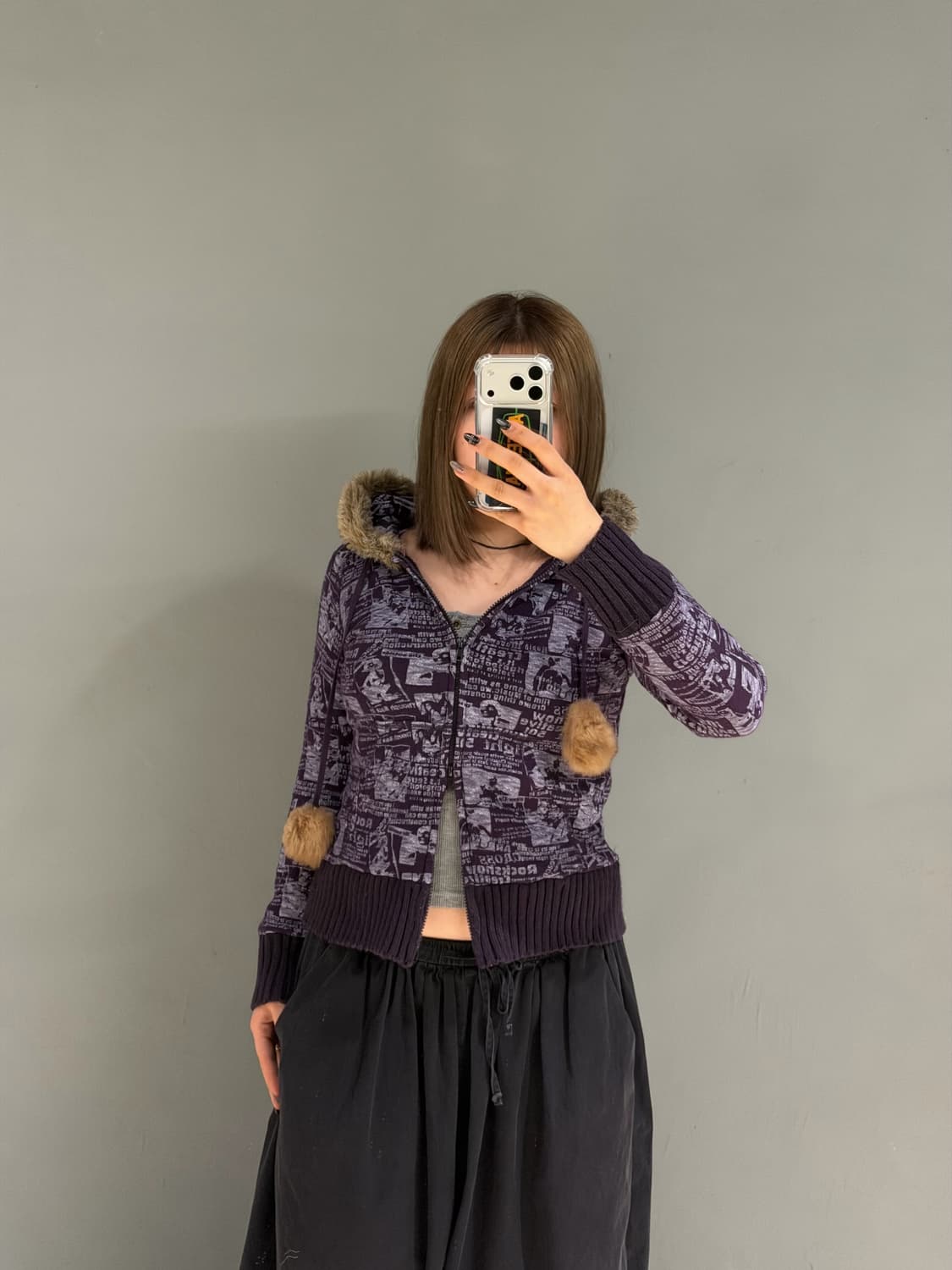 pom-pom newspaper printing hood zip-up 상품이미지1