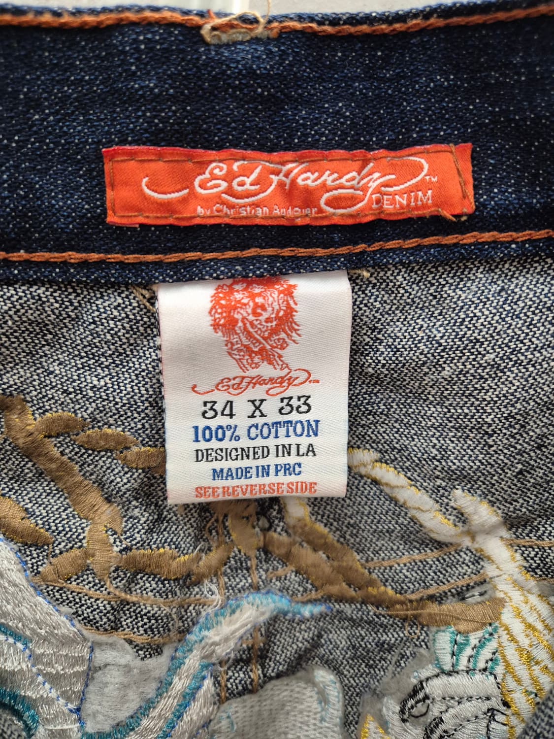 에드하디 데님 팬츠 34x33 호랑이 자수 상품이미지3
