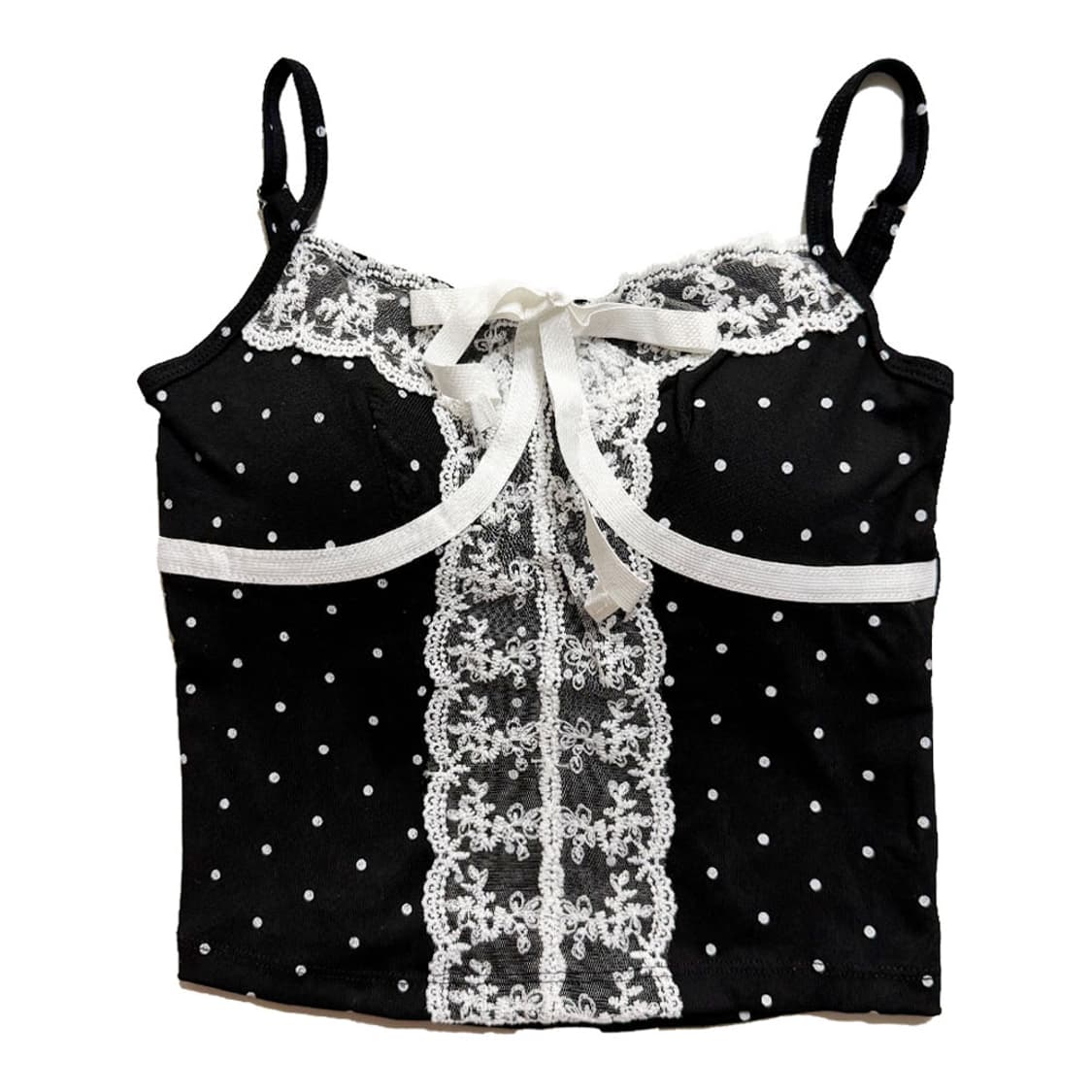 새상품 여자 도트 레이스 끈나시 (블랙) 상품이미지1