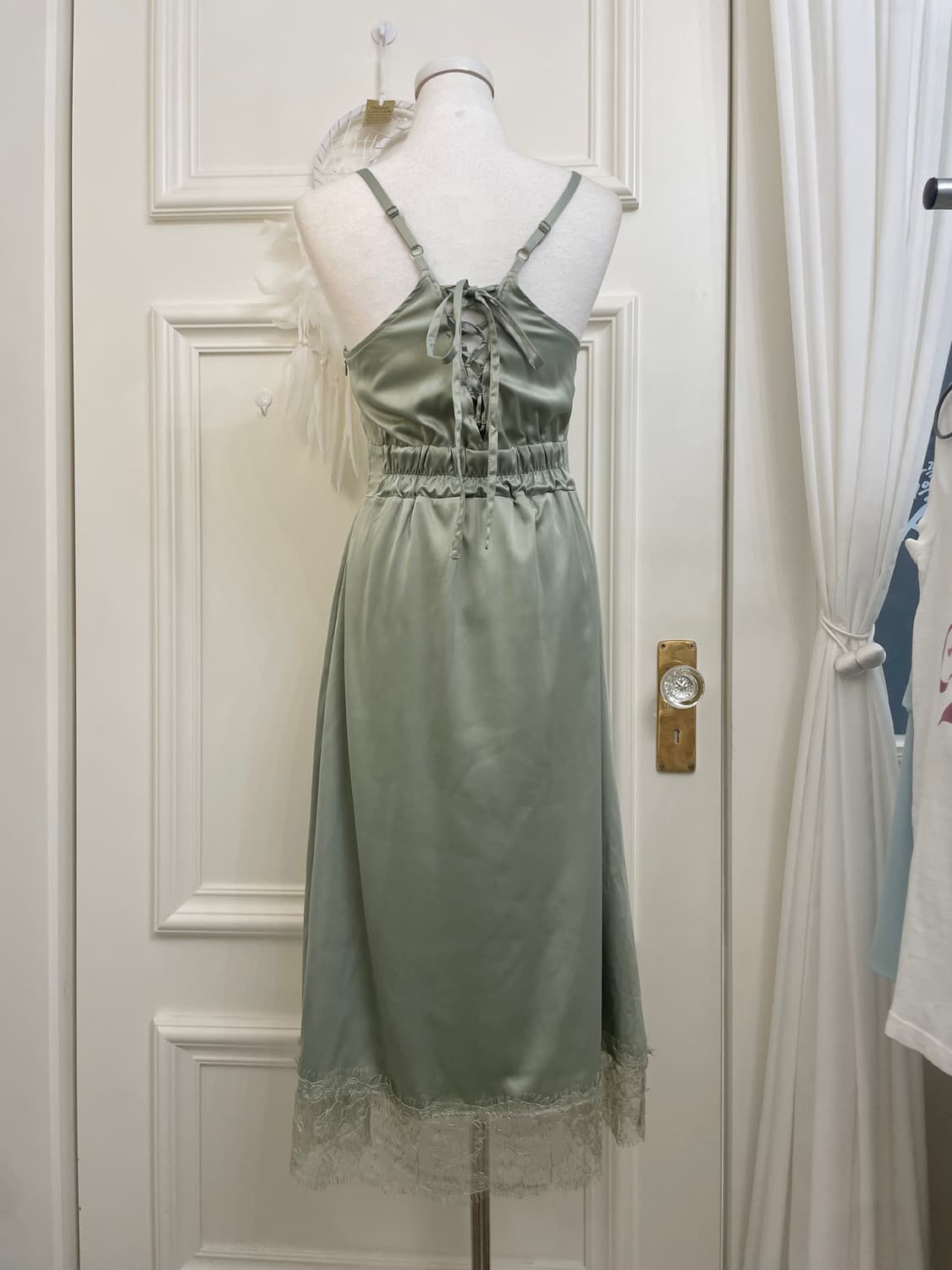 dark green satin lace slip opc(size-M) 상품이미지3