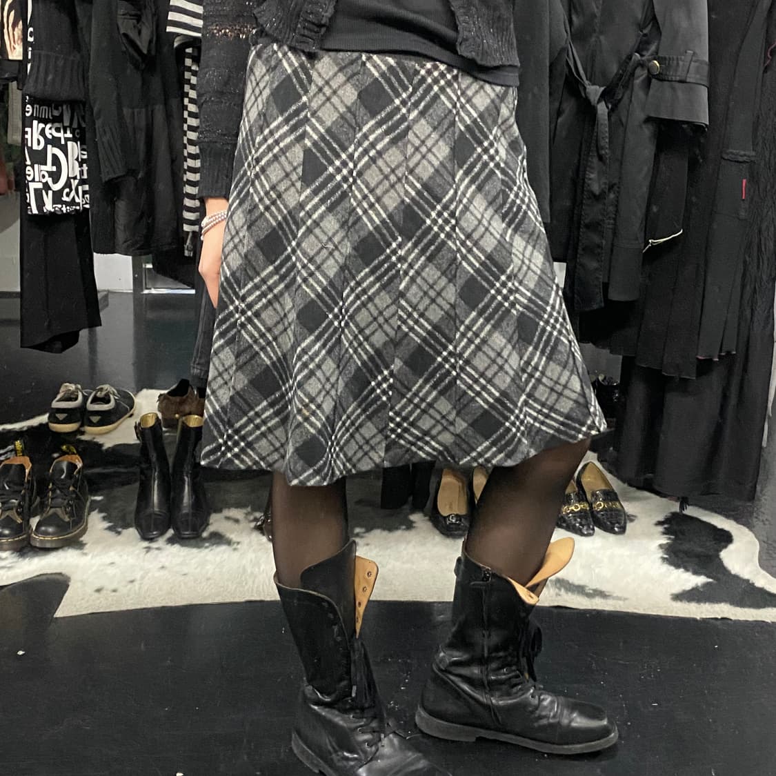 Japanese vtg 체크 울 미디스커트 상품이미지1