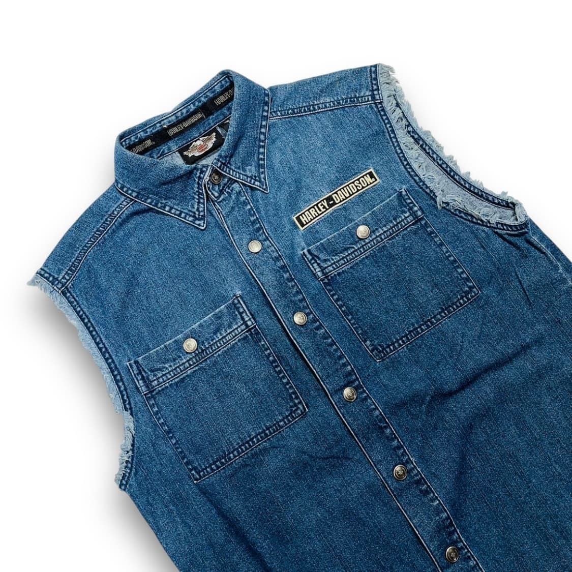 할리 데이비슨 후면 이글 자수 빈티지 데님 슬리브리스 상품이미지4
