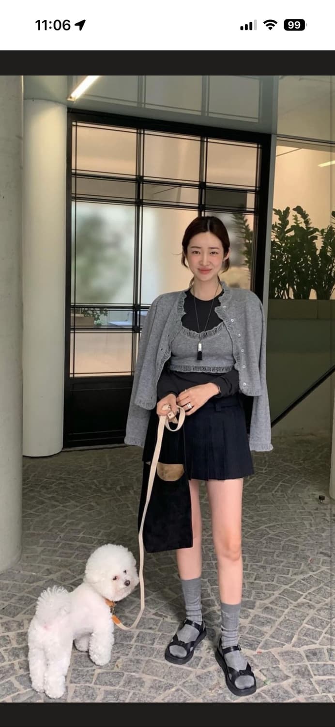 아틀리에 에디션 캐시미어 프릴 가디건 브라렛 스커트 세트 브라운 s 상품이미지1