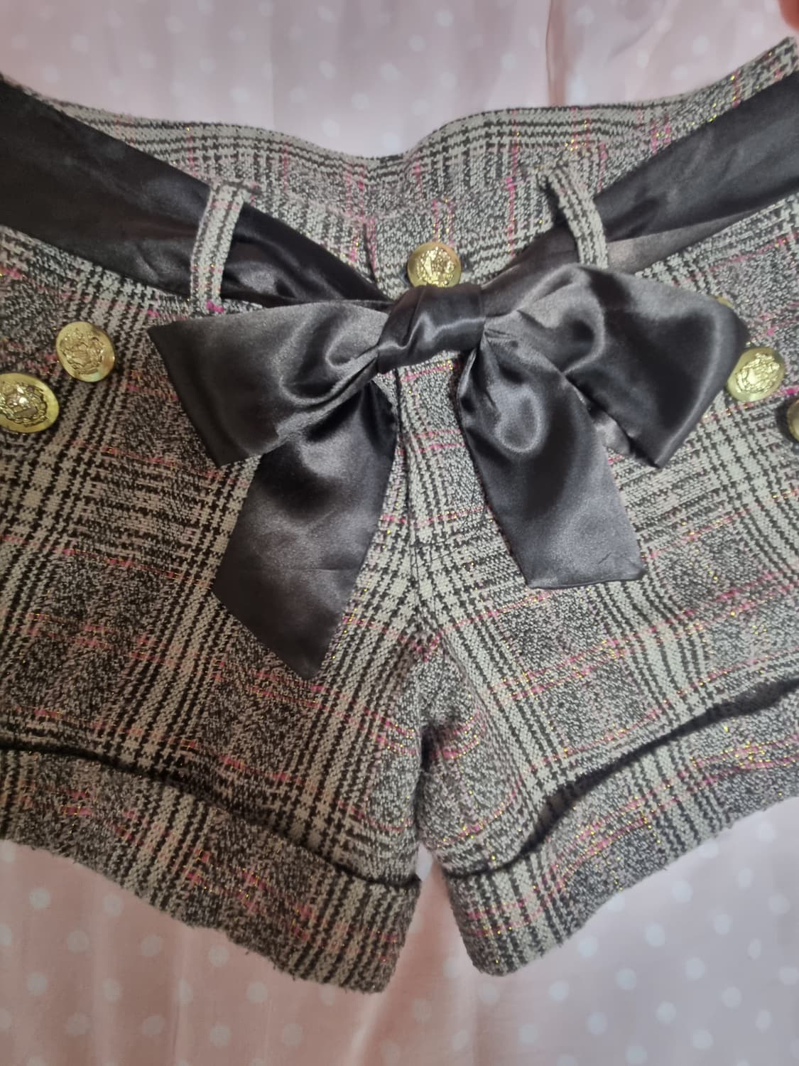 일본빈티지 체크 딸기초코맛 단추 리본 팬츠 라떼갸루 엑시즈팜 리즈리사 상품이미지2