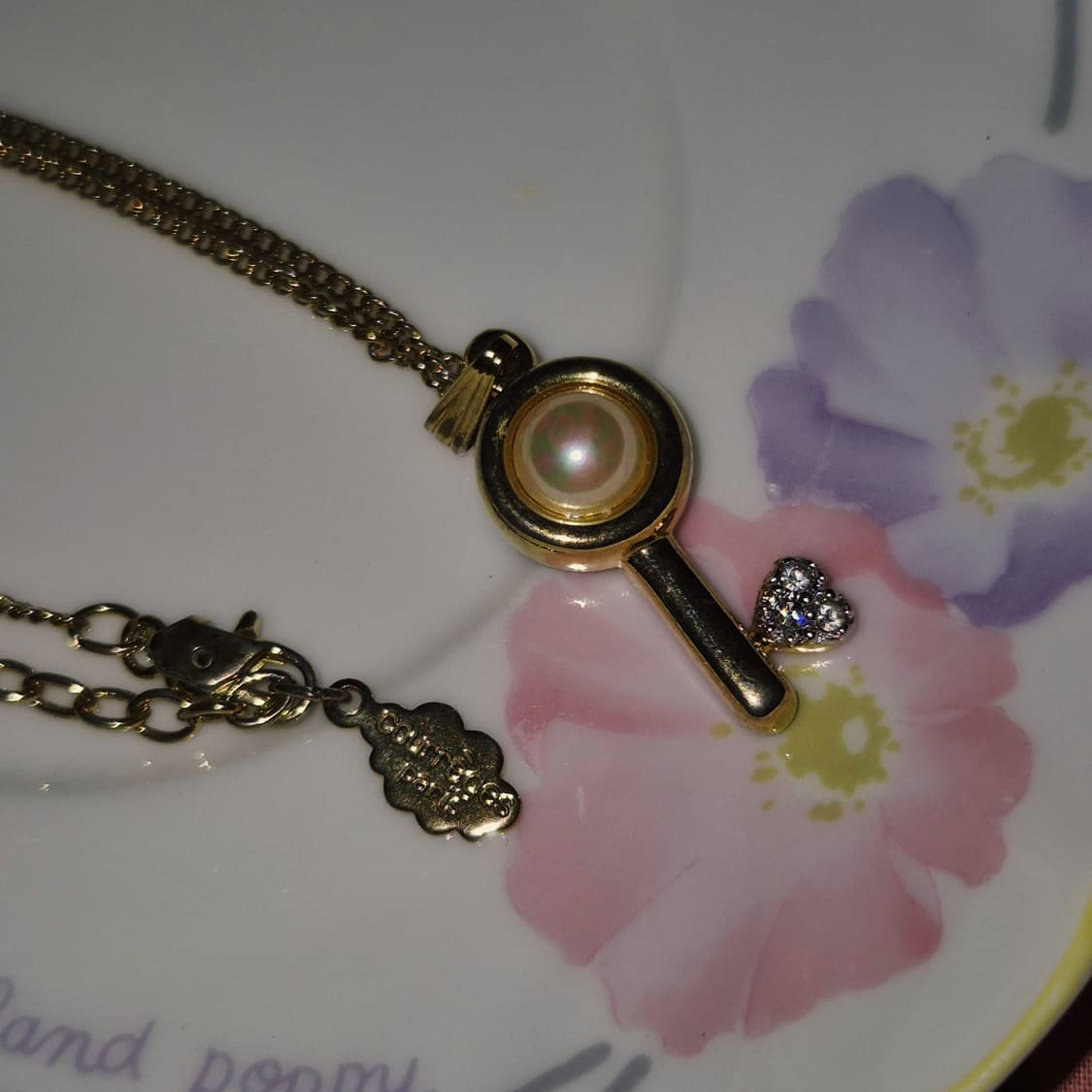 90s 프랑스 꾸레쥬 진주 하트 열쇠 큐빅 목걸이 상품이미지7