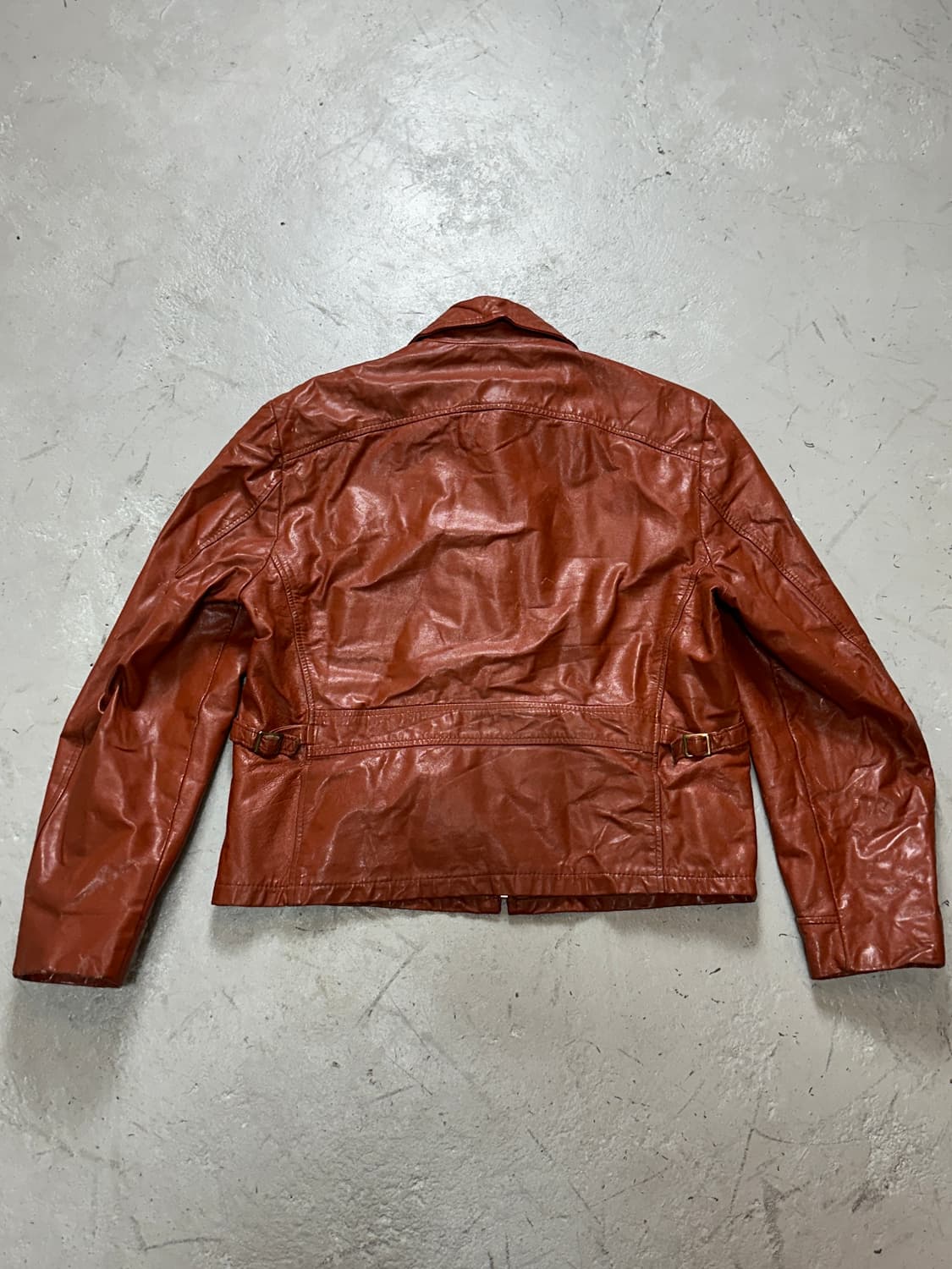 80's 빈티지 오렌지 레더 크롭 자켓 빈티지 가죽자켓 상품이미지4