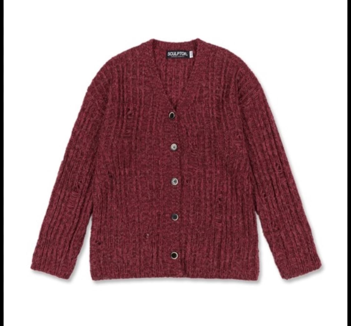 Damaged Chunky Cardigan Heather Red 상품이미지1