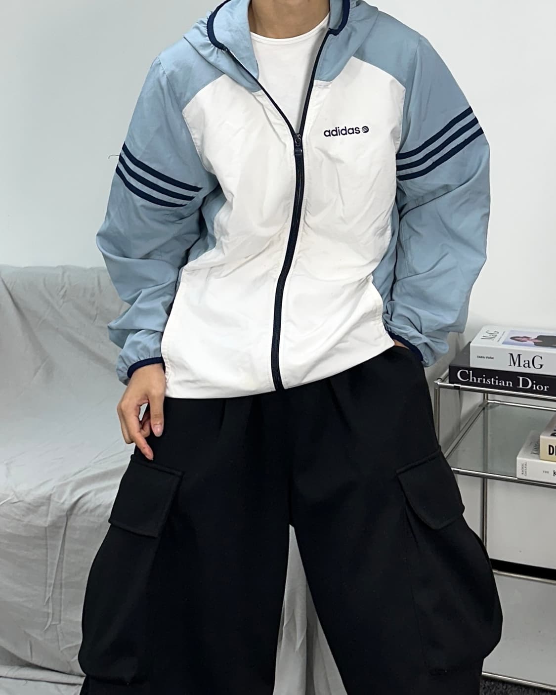 아디다스 일본판 스카이블루 배색 바람막이 상품이미지2