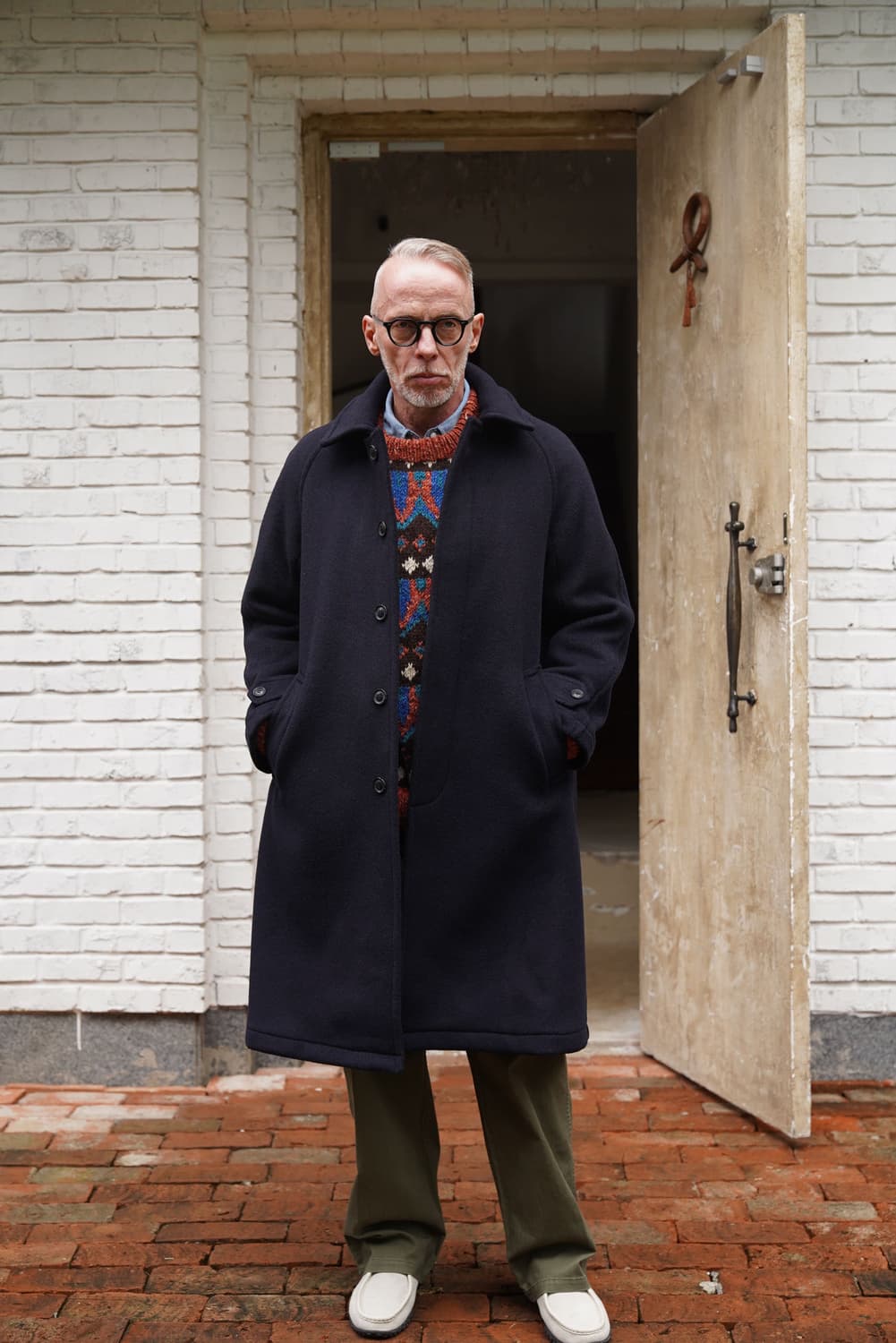 [42] 런던 트레디션 인버티드 플리츠 울 코트 네이비 BW 28 상품이미지1